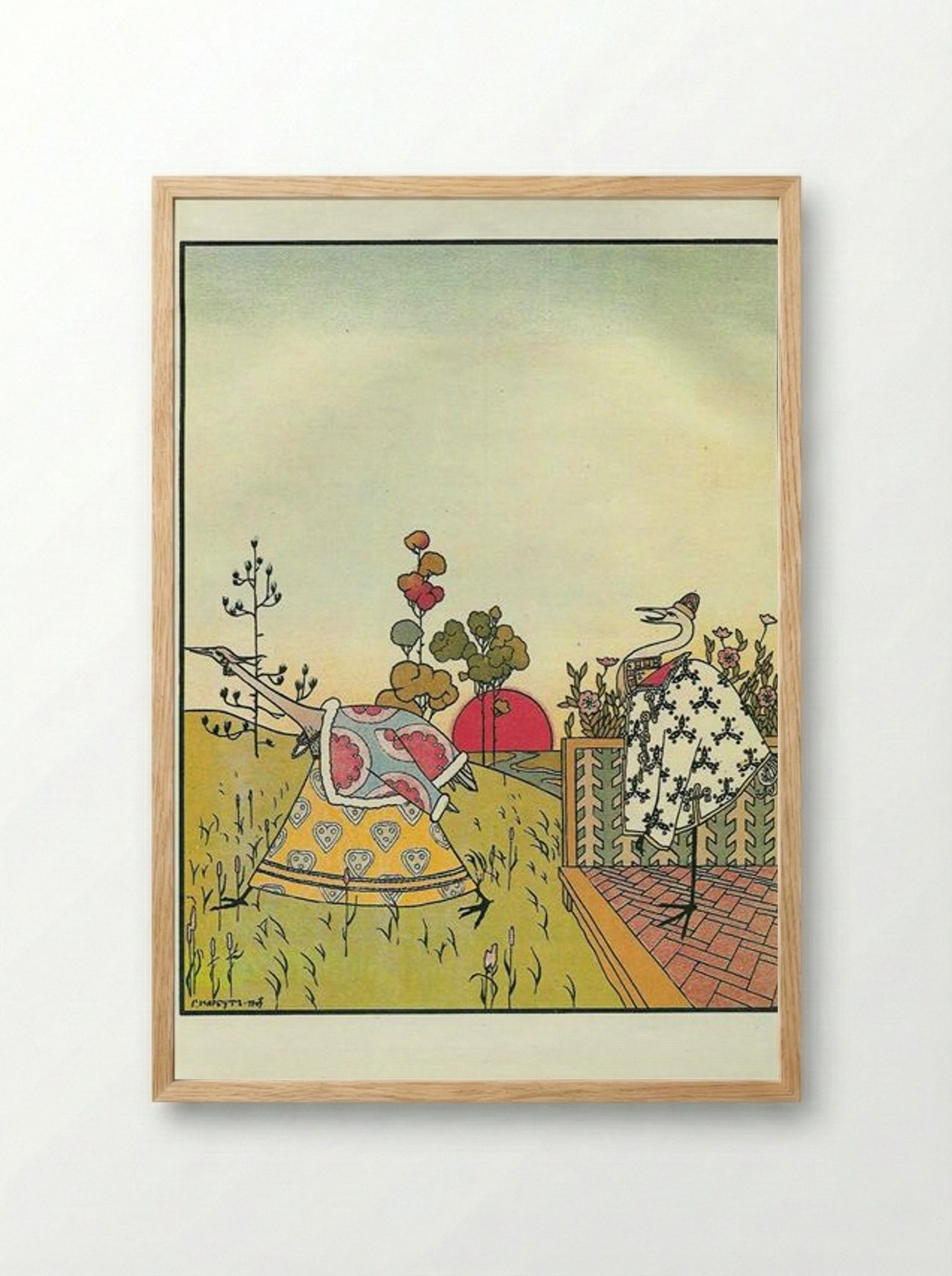 Illustration to 'The Crane and the Heron' - Heorhiy Narbut - Framed Print Wood