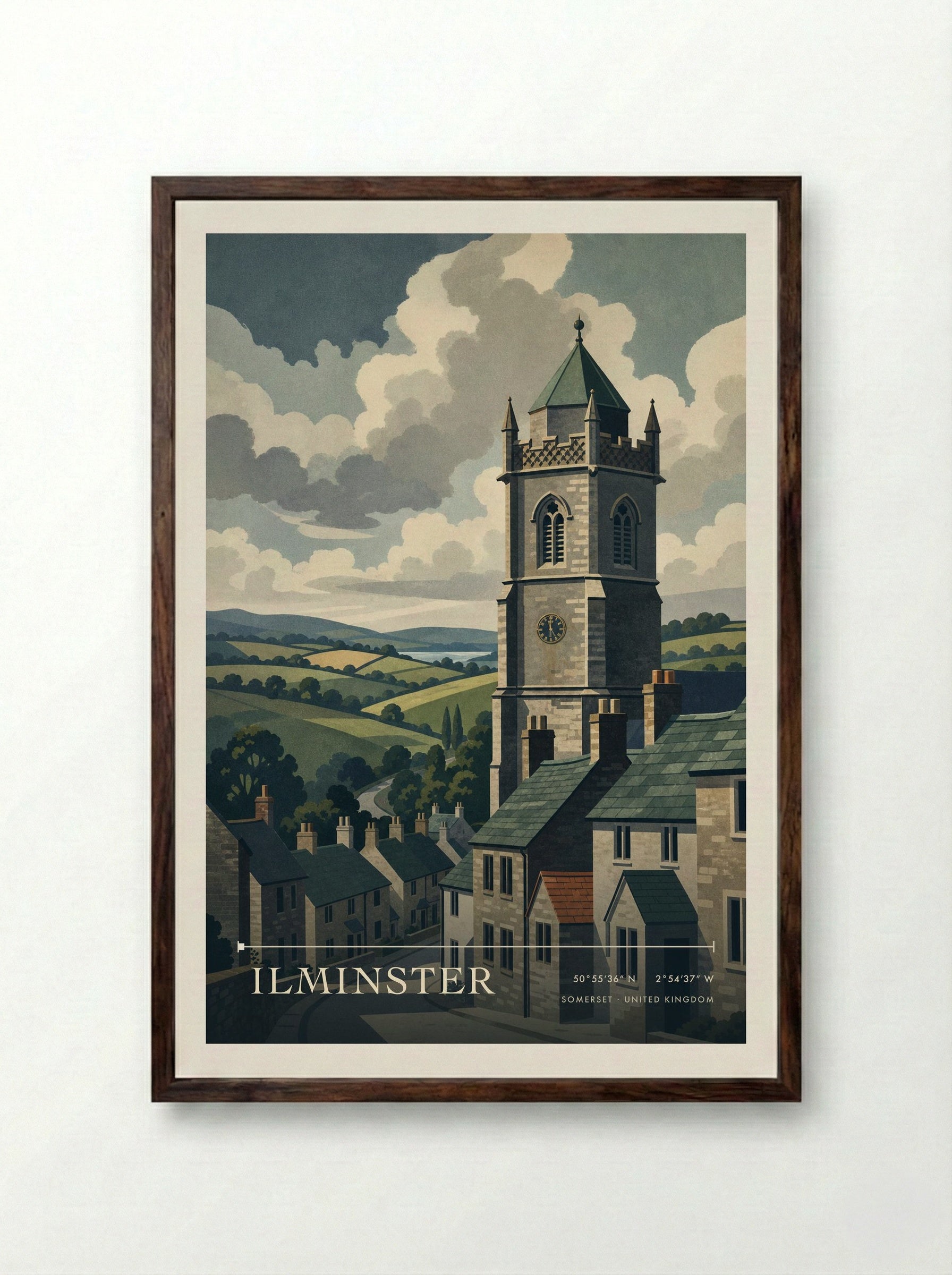 Ilminster Somerset United Kingdom Travel Poster - Framed Print Dark Wood