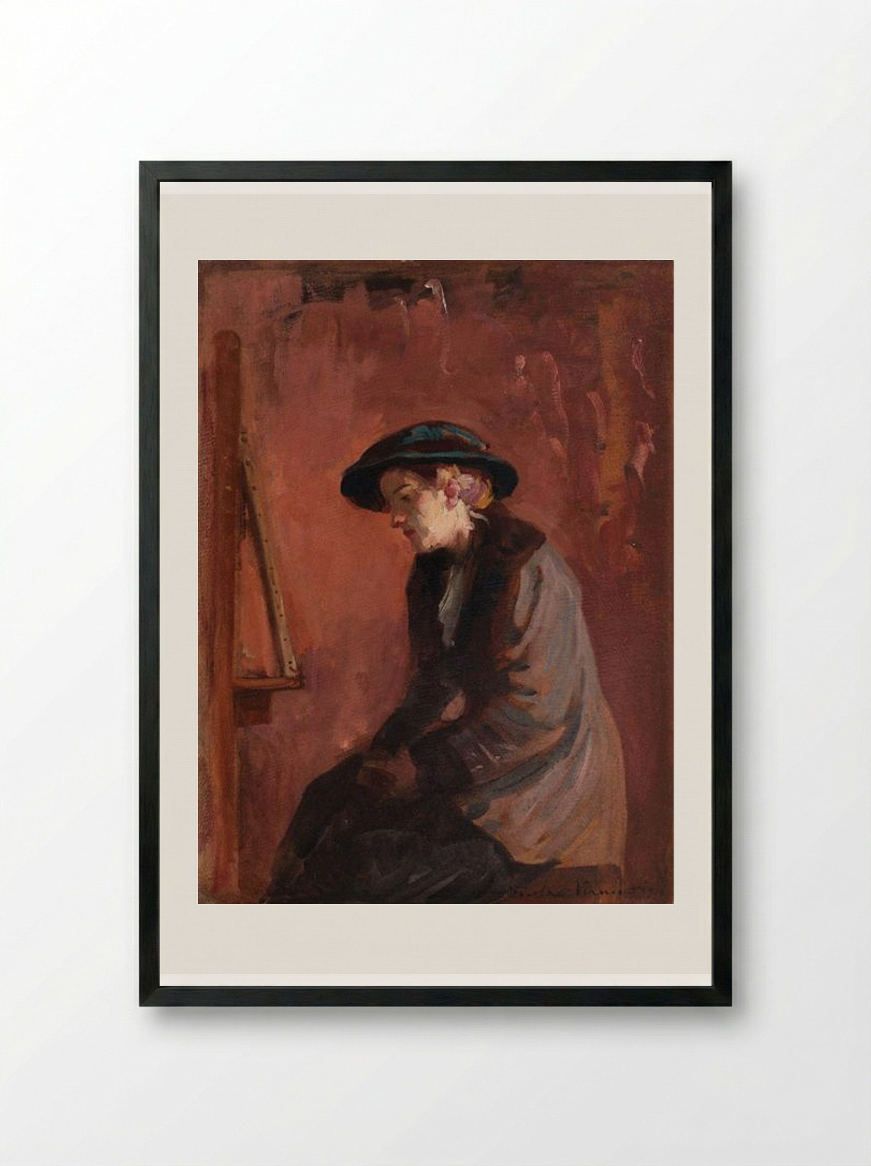 In Front of the Easel - Nicolae Vermont - Framed Print Black