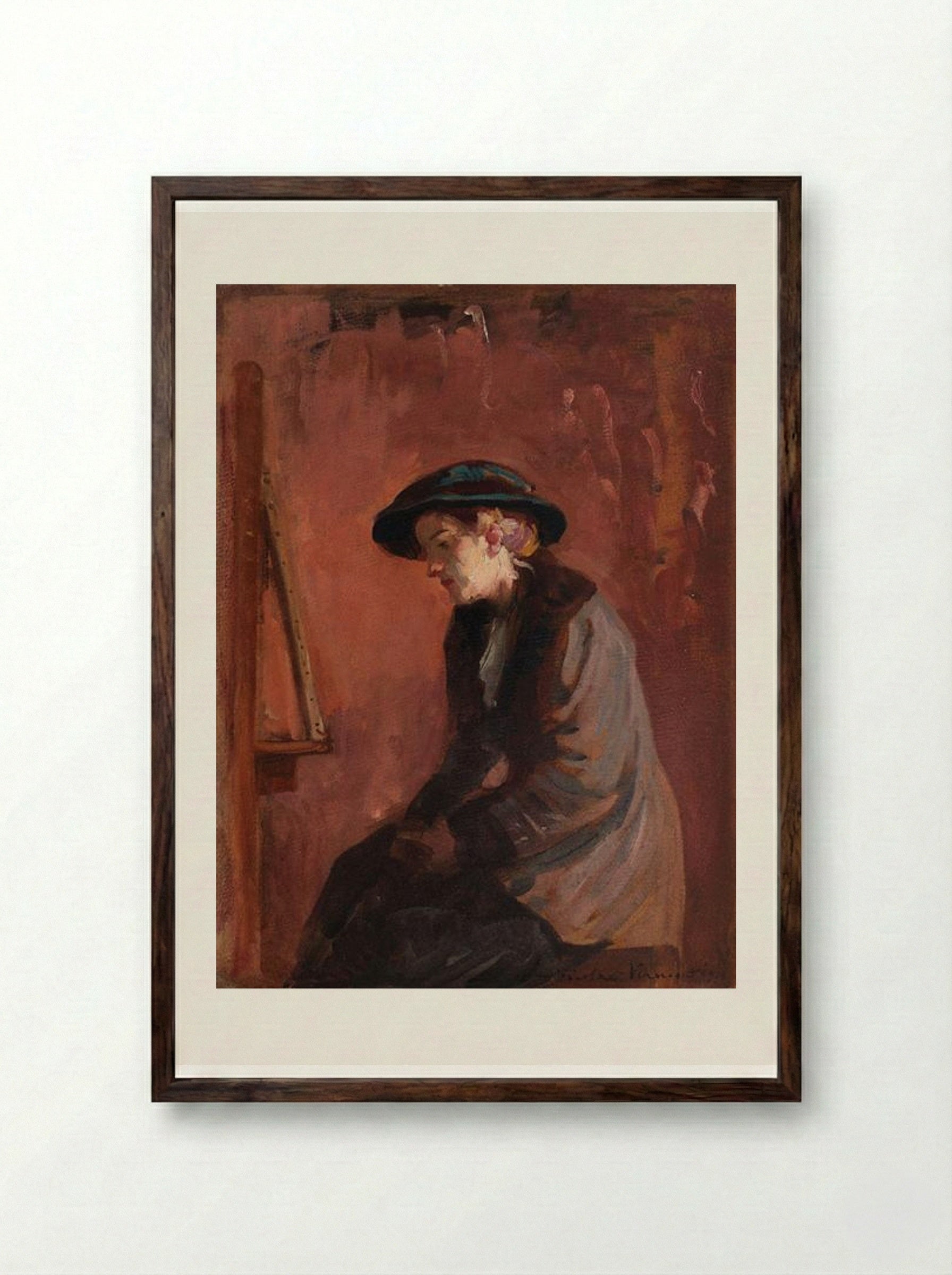 In Front of the Easel - Nicolae Vermont - Framed Print Dark Wood