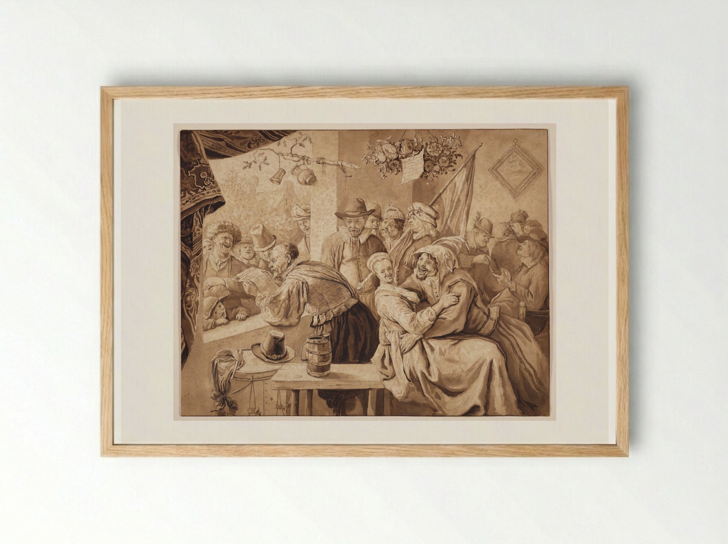 In Liefde Vry: Rhetoricians with Merry Company in a Tavern - Cornelis Dusart - Framed Print Wood