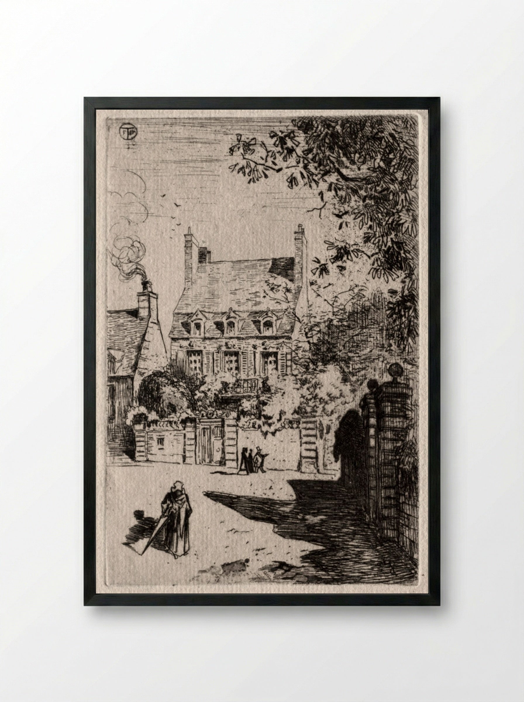 In Province: The House at Orléans - Félix Hilaire Buhot - Framed Print Black