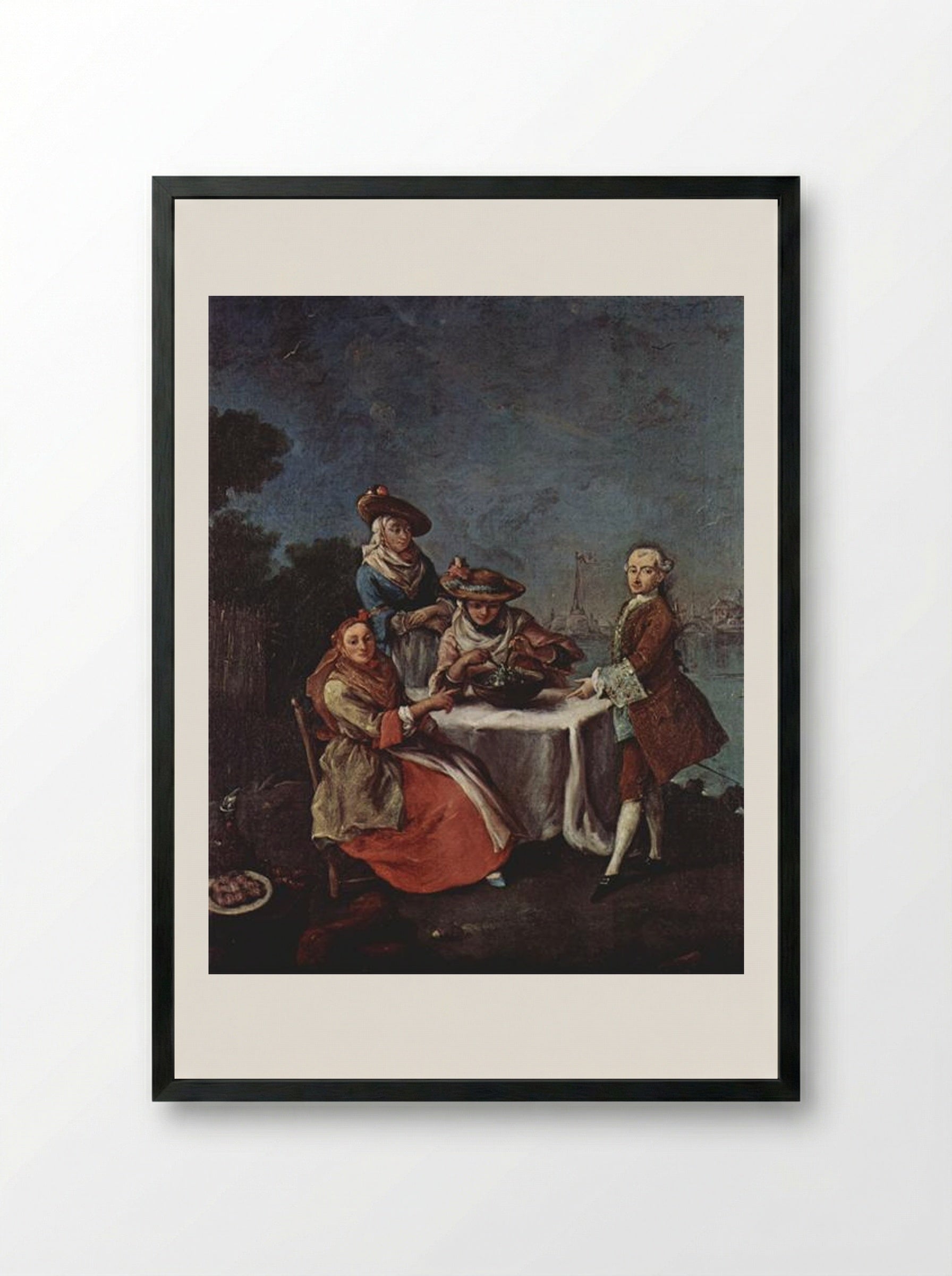 In The Vegetable Garden At The River Mouth - Pietro Longhi - Framed Print Black