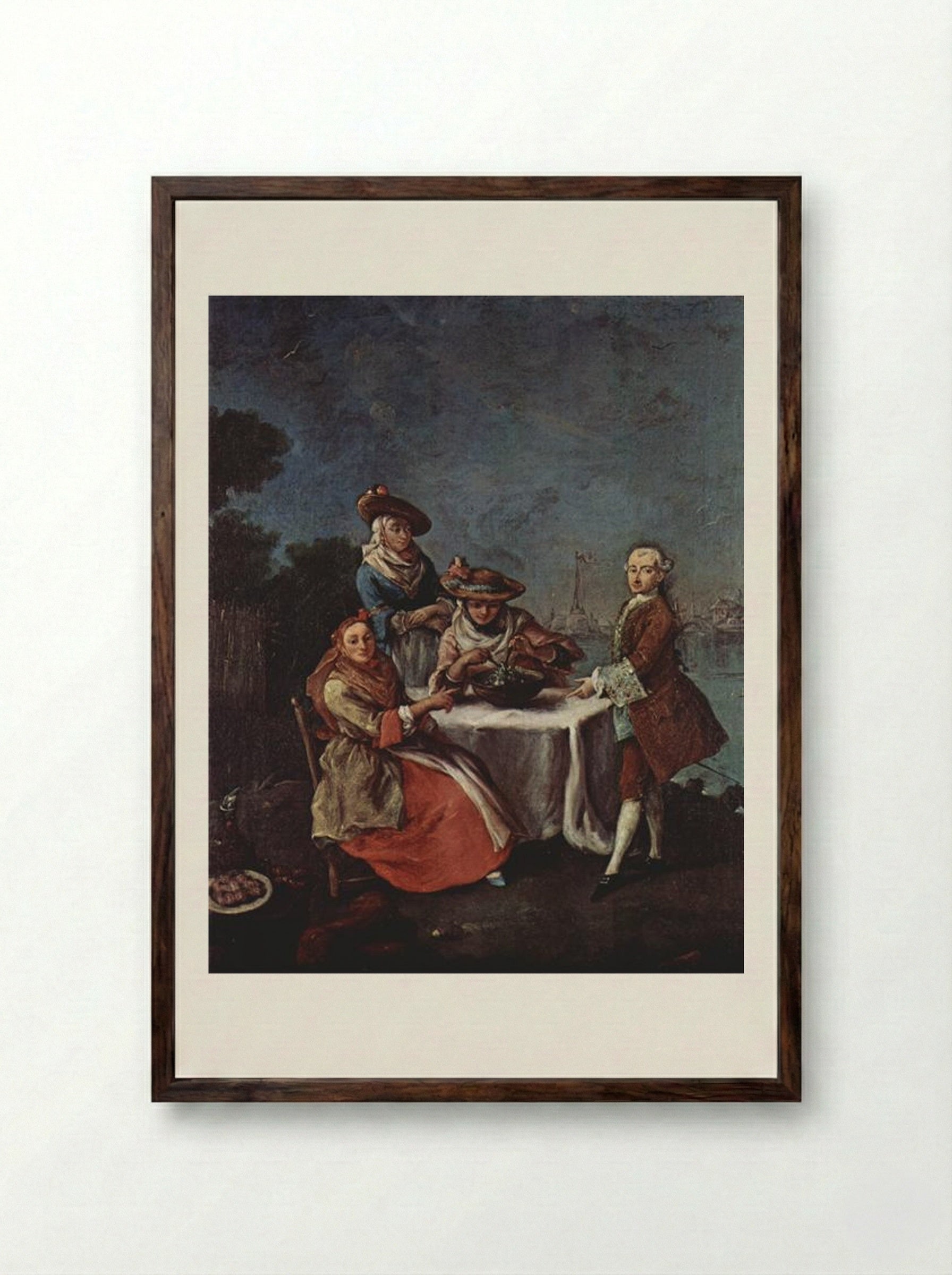 In The Vegetable Garden At The River Mouth - Pietro Longhi - Framed Print Dark Wood