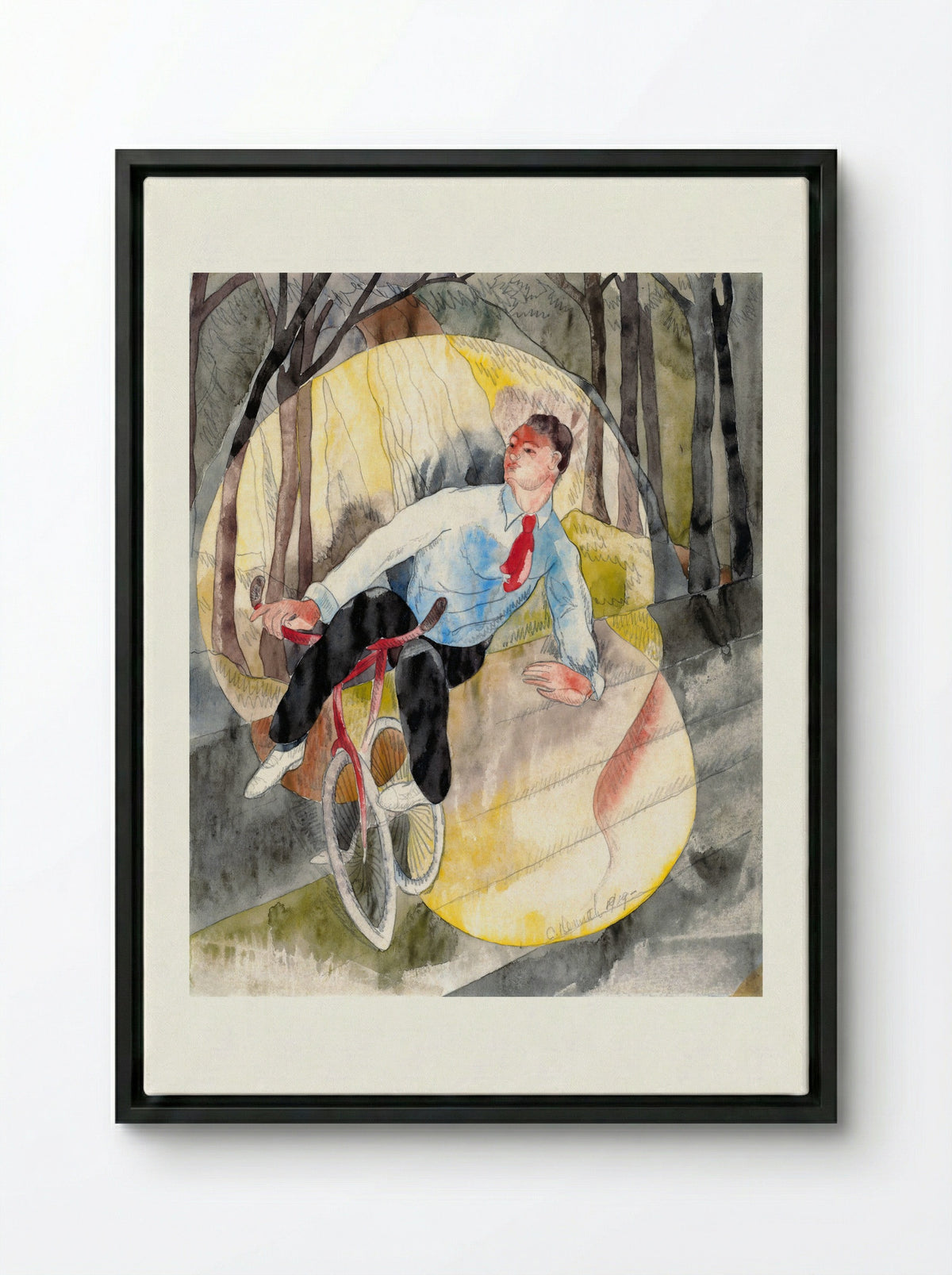 In Vaudeville: The Bicycle Rider - Charles Demuth - Framed Canvas Black