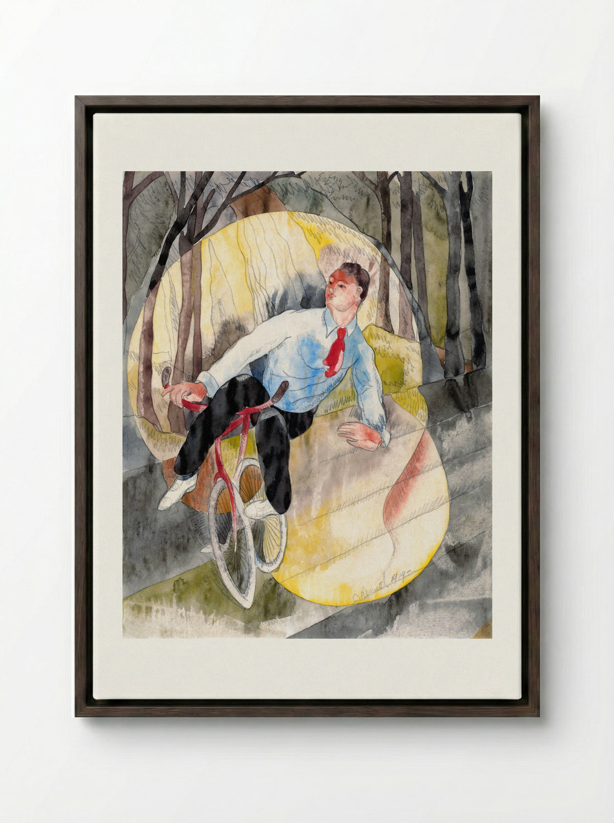In Vaudeville: The Bicycle Rider - Charles Demuth - Framed Canvas Dark Wood