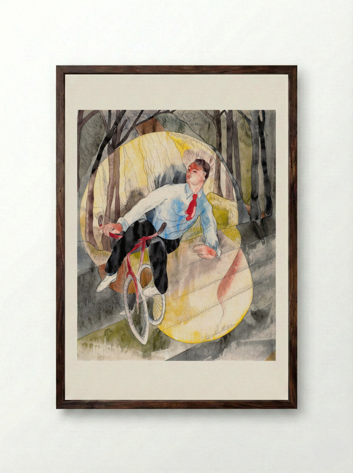 In Vaudeville: The Bicycle Rider - Charles Demuth - Framed Print Dark Wood