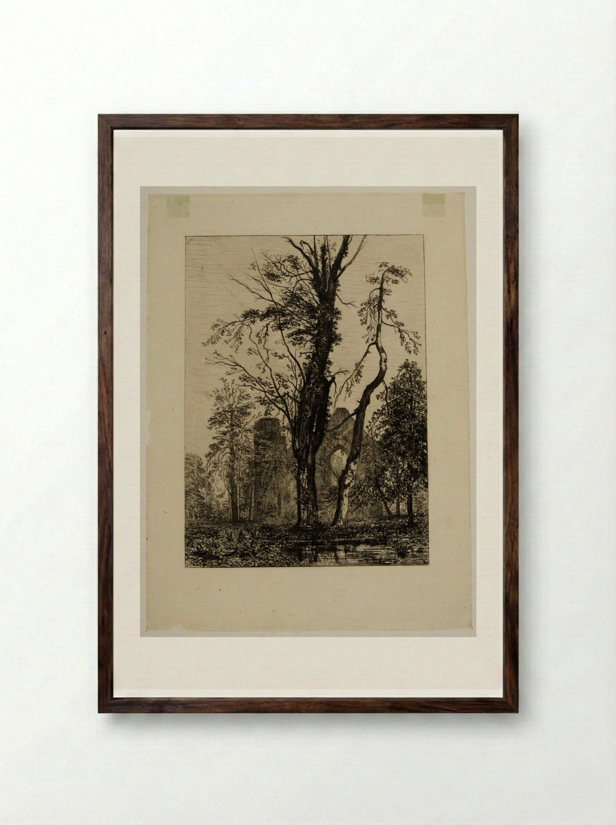In a Park, Trees and Ruins - Maxime Lalanne - Framed Print Dark Wood