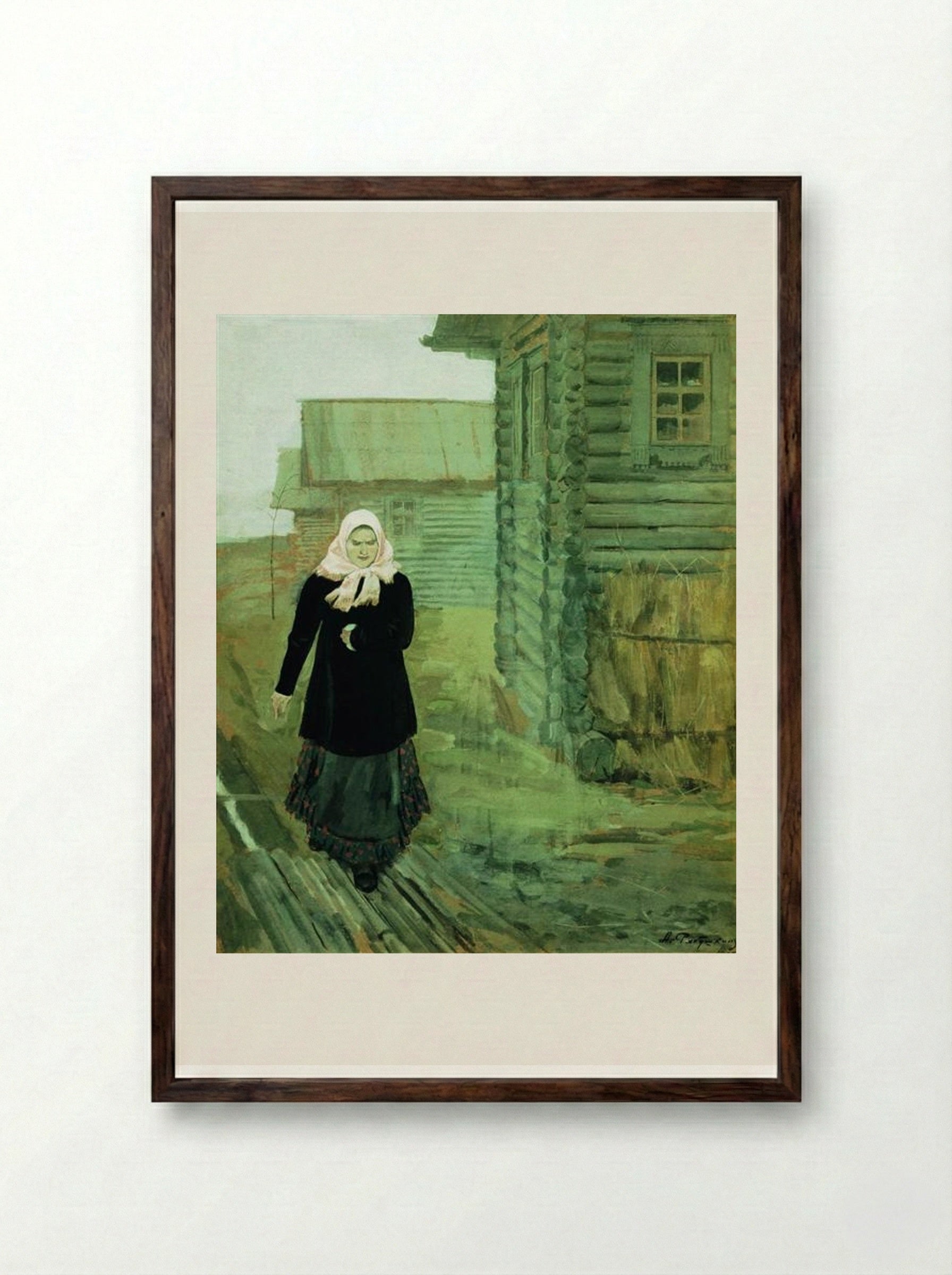 In a Village. Going to Liturgy - Andrei Ryabushkin - Framed Print Dark Wood