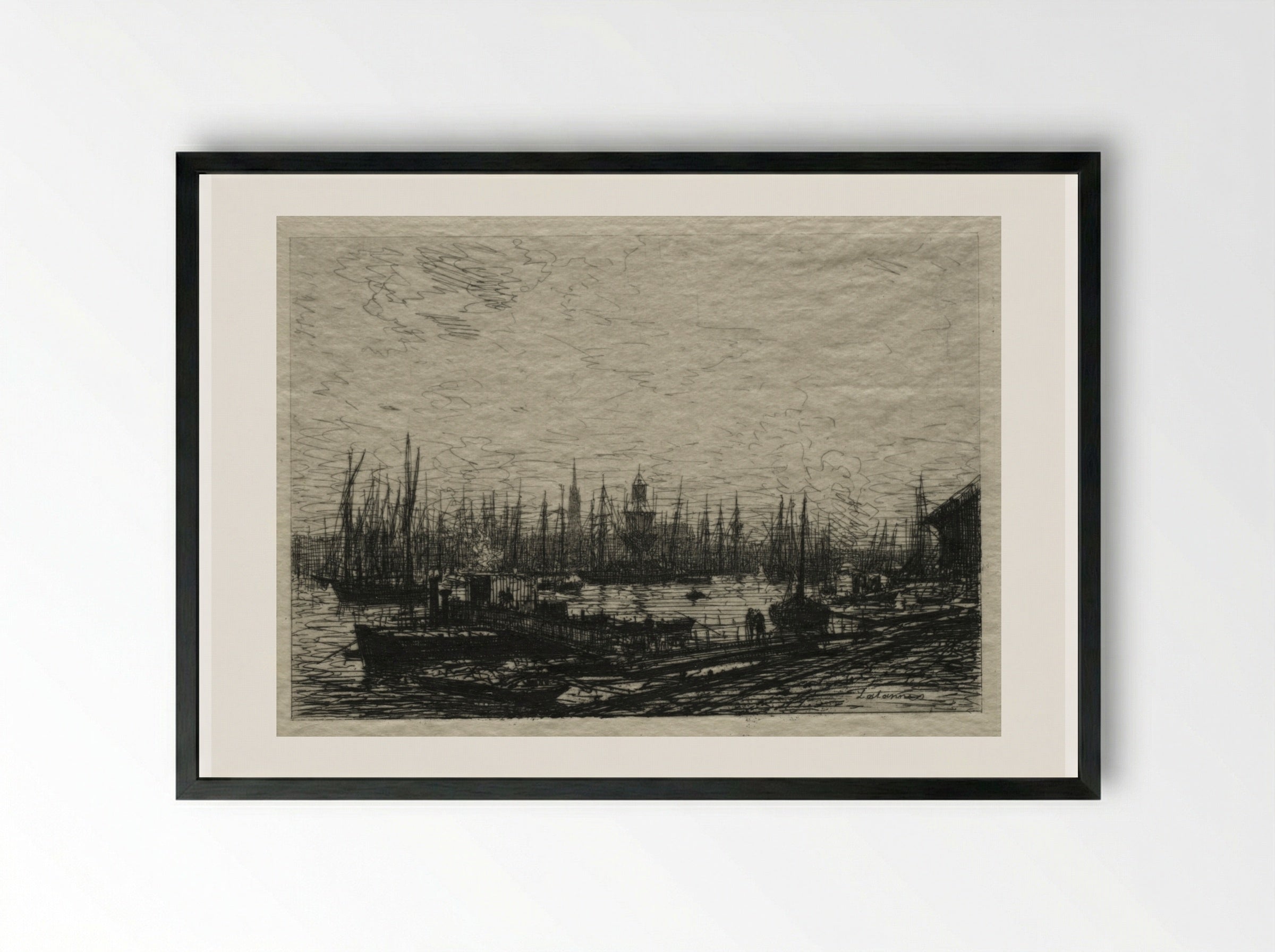 In the Bordeaux Harbor - Maxime Lalanne - Framed Print Black