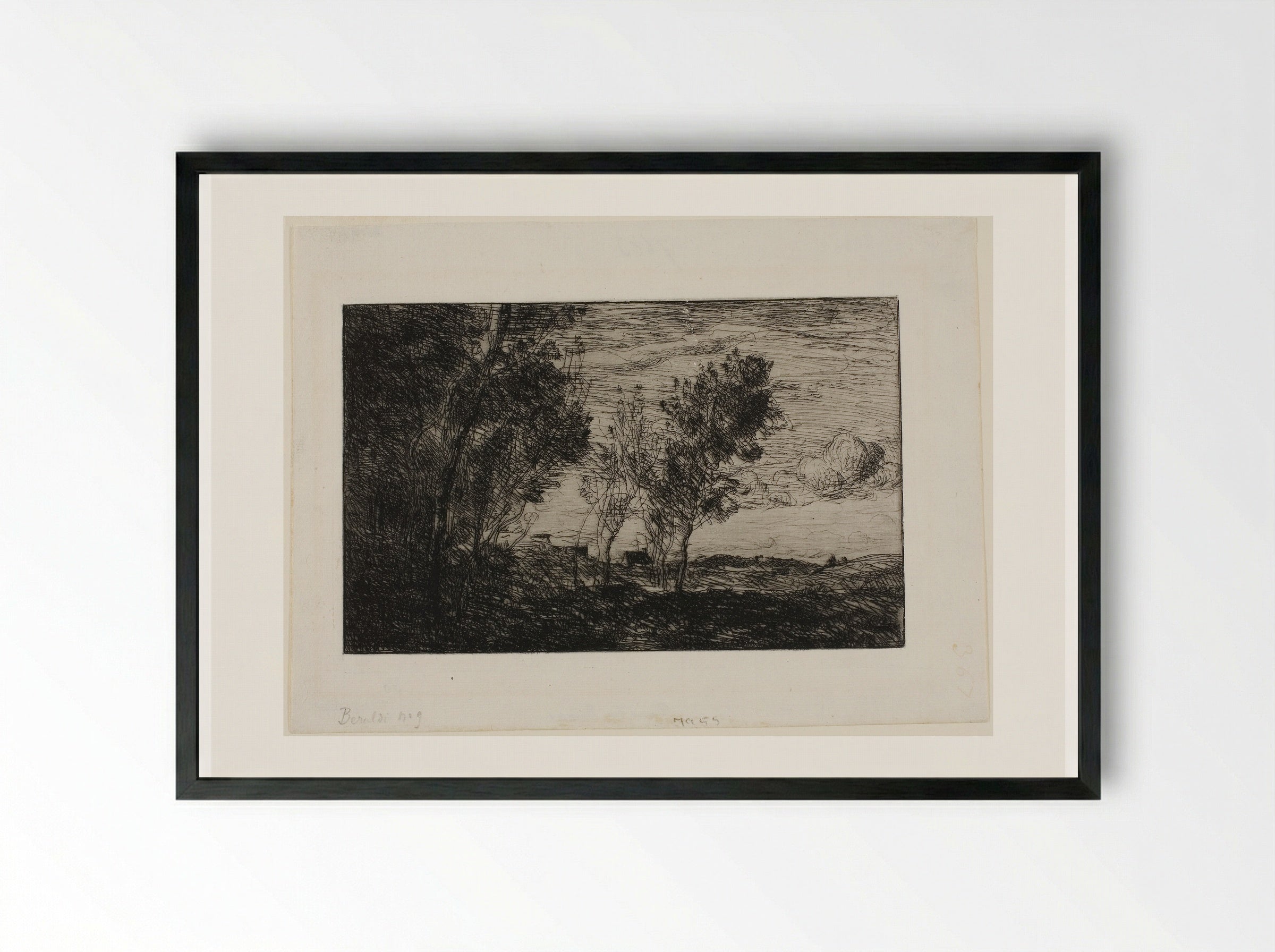 In the Dunes: Souvenir of the Woods of The Hague - Jean-Baptiste-Camille Corot - Framed Print Black