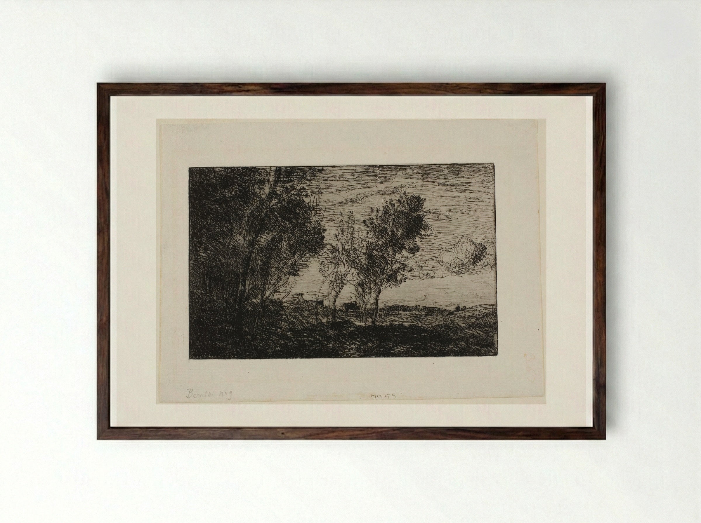 In the Dunes: Souvenir of the Woods of The Hague - Jean-Baptiste-Camille Corot - Framed Print Dark Wood