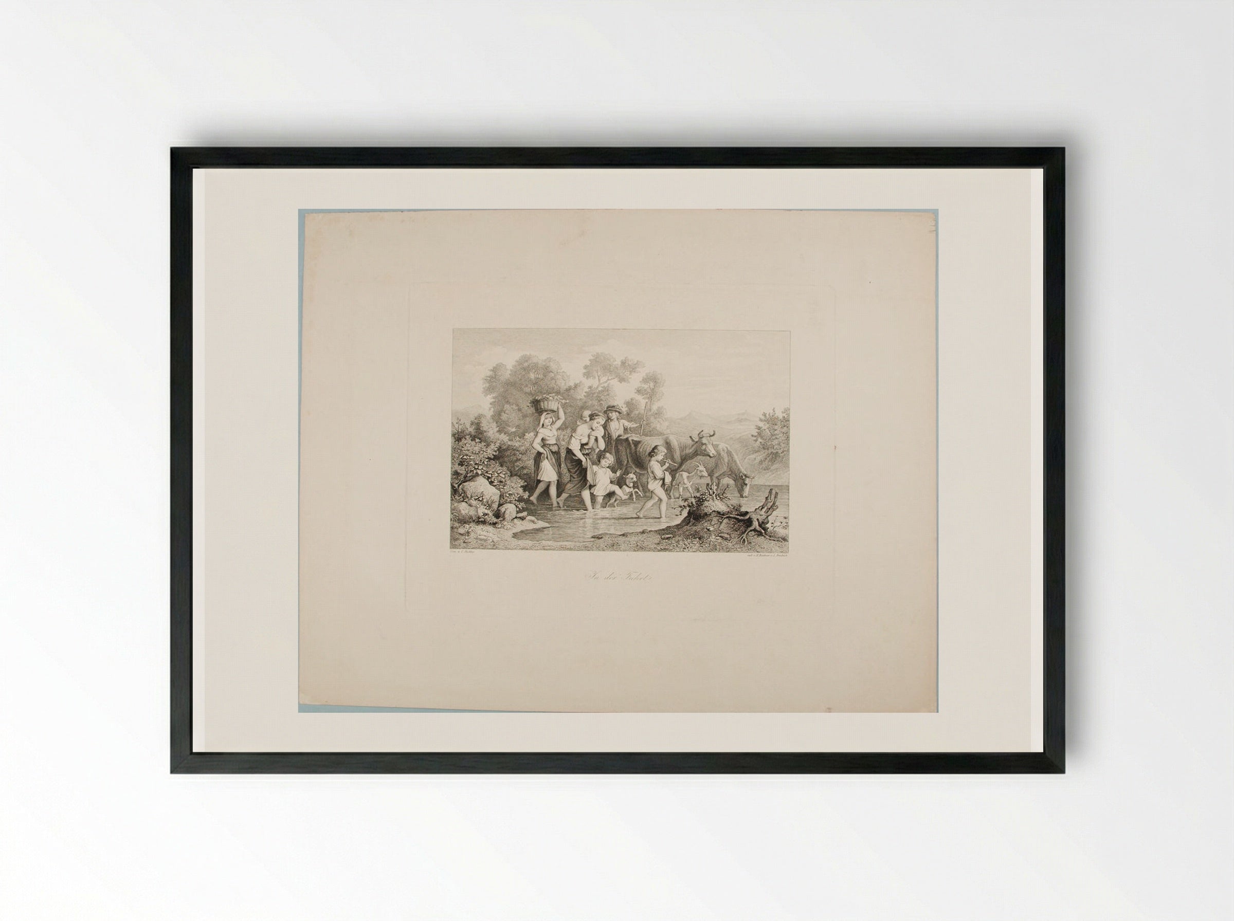 In the Ford - Adrian Ludwig Richter - Framed Print Black