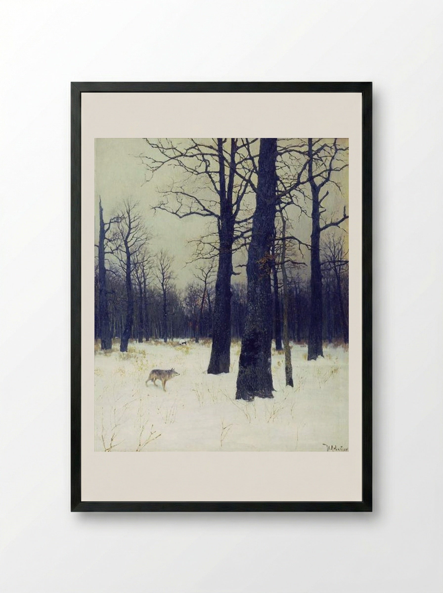 In the Forest in Winter - Isaac Levitan - Framed Print Black