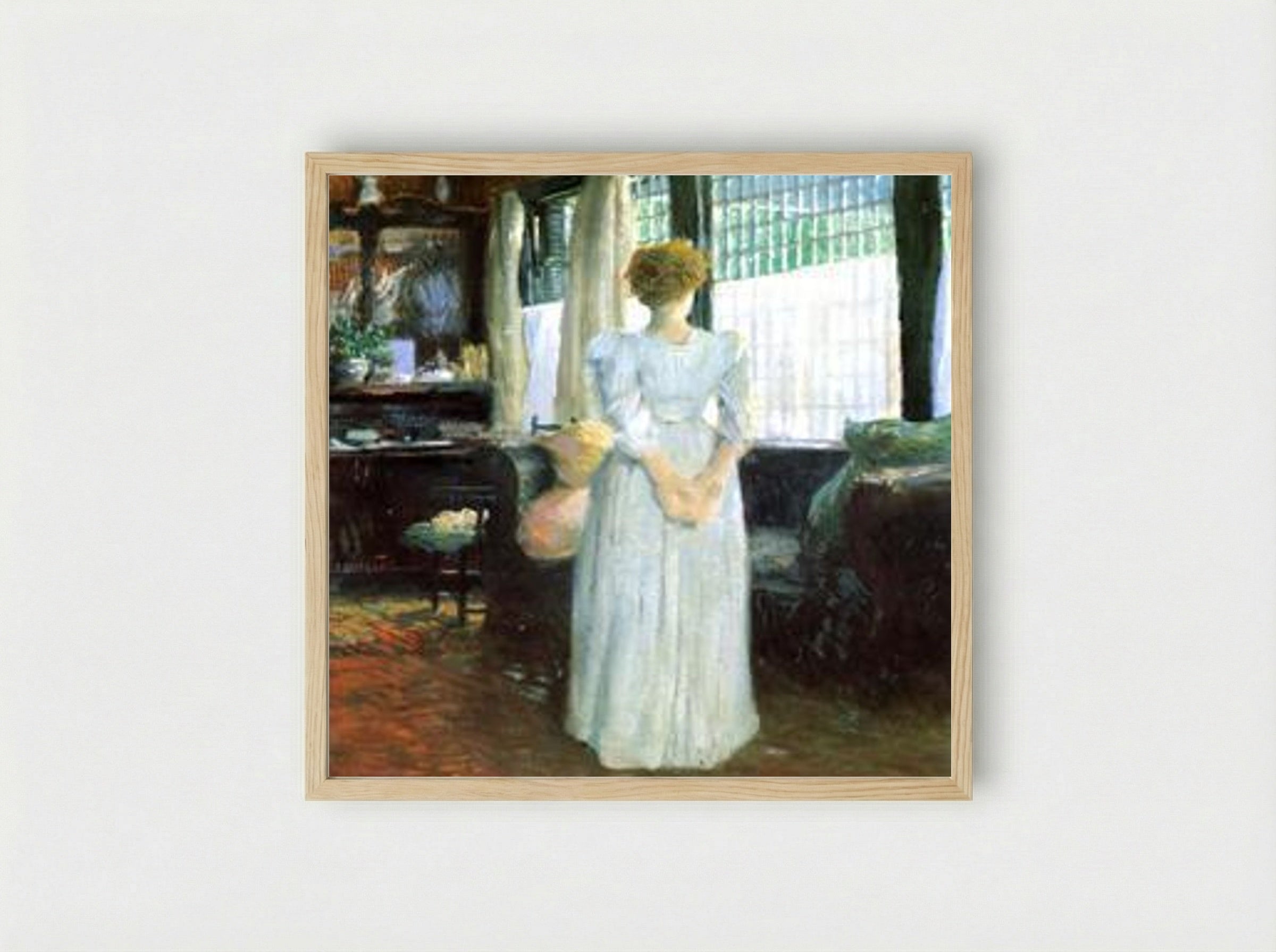 In the Livingroom - Julian Alden Weir - Framed Print Wood