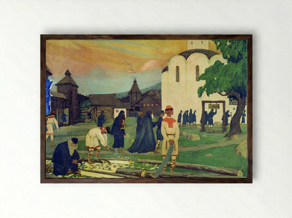 In the Monastery - Boris Kustodiev - Framed Print Dark Wood