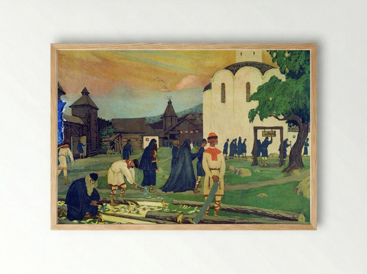 In the Monastery - Boris Kustodiev - Framed Print Wood