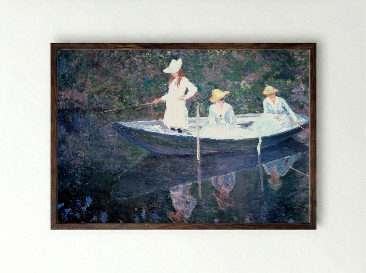 In the Norvegienne Boat at Giverny - Claude Monet - Framed Print Dark Wood
