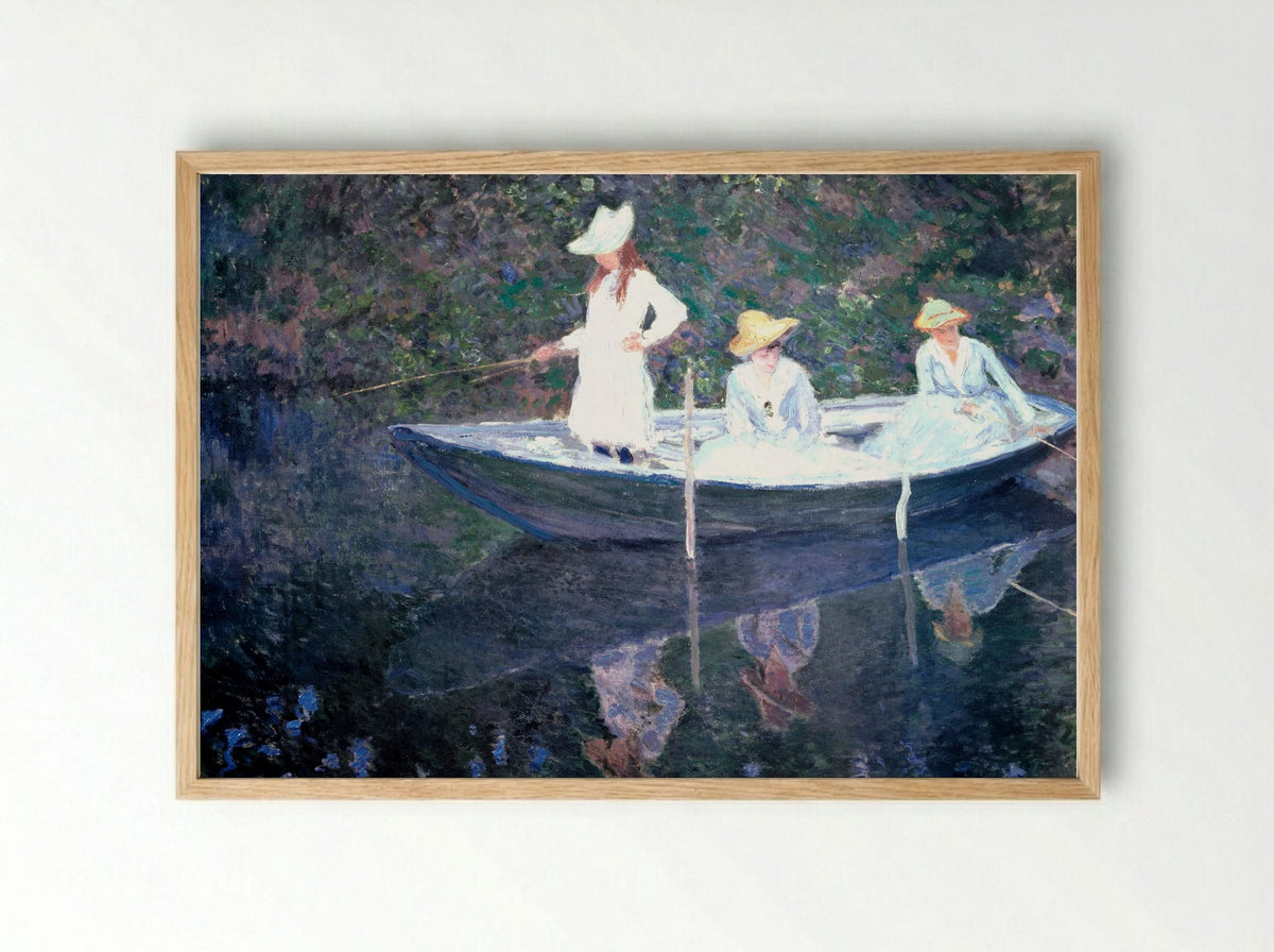 In the Norvegienne Boat at Giverny - Claude Monet - Framed Print Wood