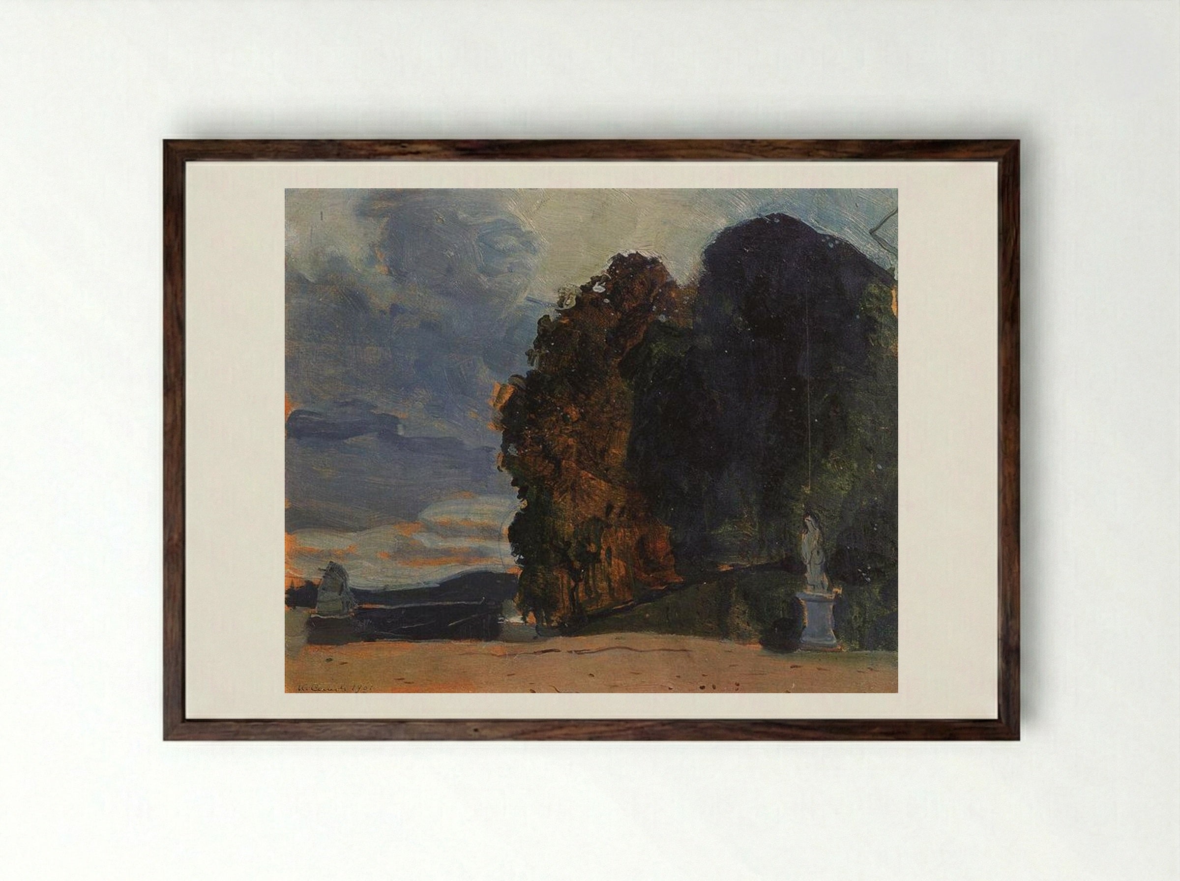 In the Park of Versailles - Konstantin Somov - Framed Print Dark Wood