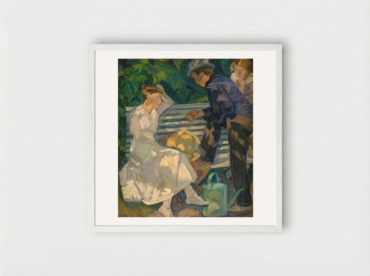 In the Priest's Garden. Christians - Edvard Weie - Framed Print White