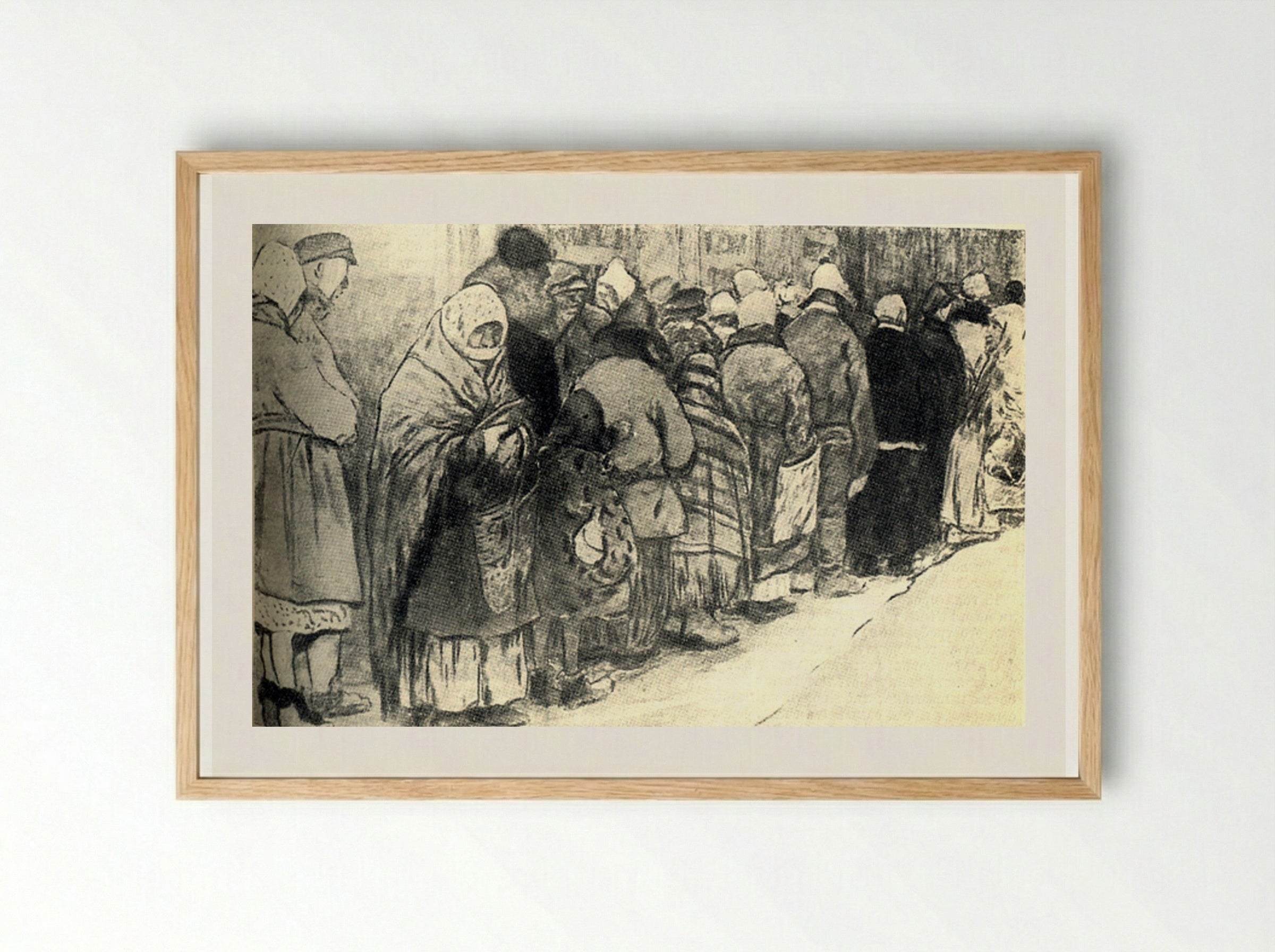 In the Queue for Bread - Ivan Vladimirov - Framed Print Wood