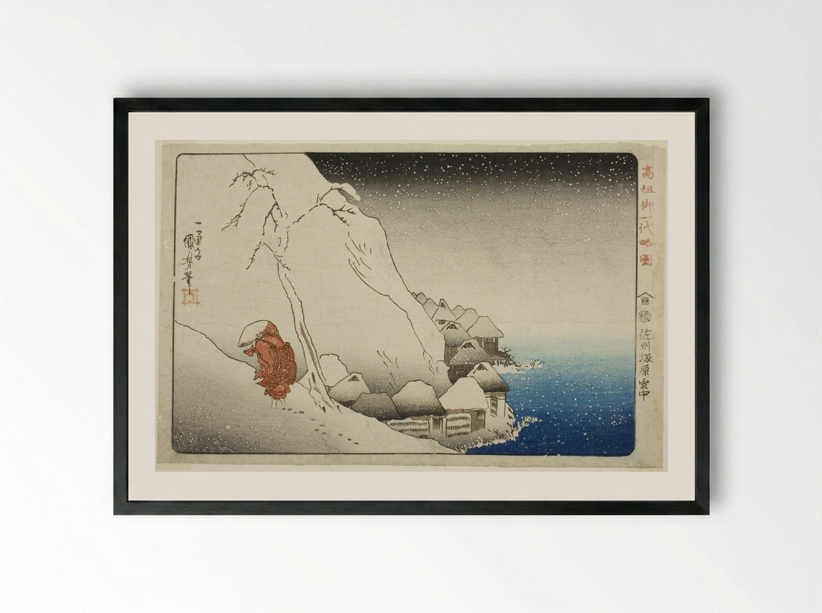 In the Snow at Tsukahara on Sado Island - Utagawa Kuniyoshi - Framed Print Black