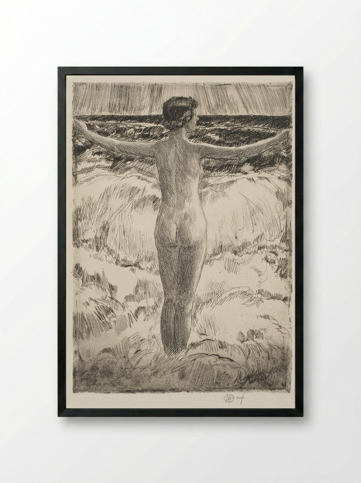 In the Surf in a Storm, Easthampton - Childe Hassam - Framed Print Black