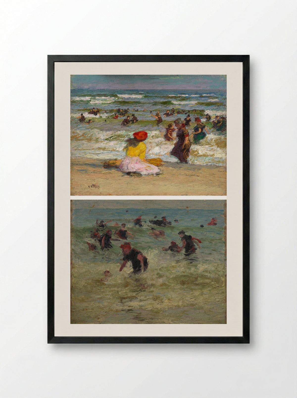 In the Surf (recto); Beach Study (verso) - Edward H. Potthast - Framed Print Black