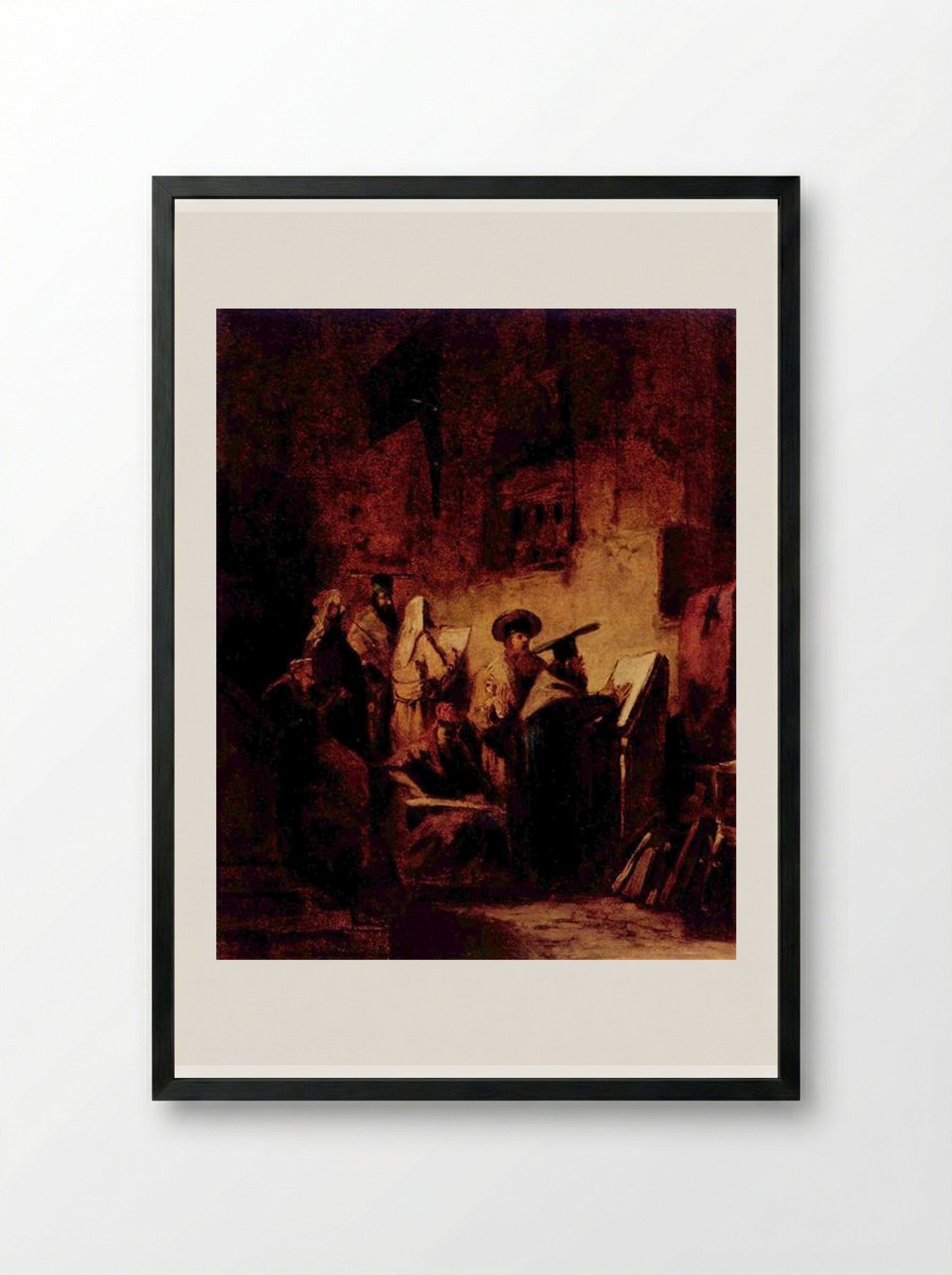 In the Synagogue - Carl Spitzweg - Framed Print Black