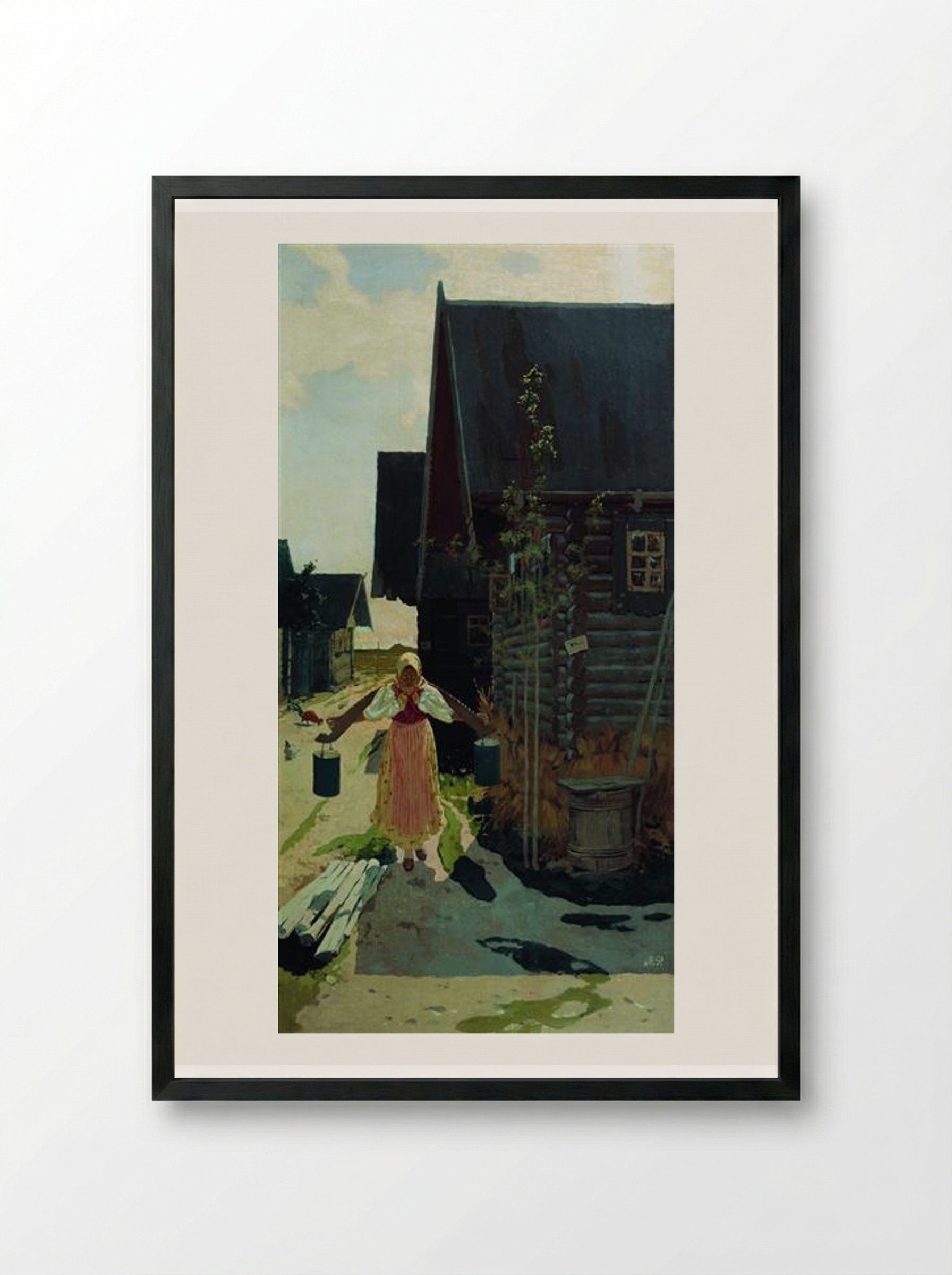 In the Village (Girl with a Bucket) - Andrei Ryabushkin - Framed Print Black