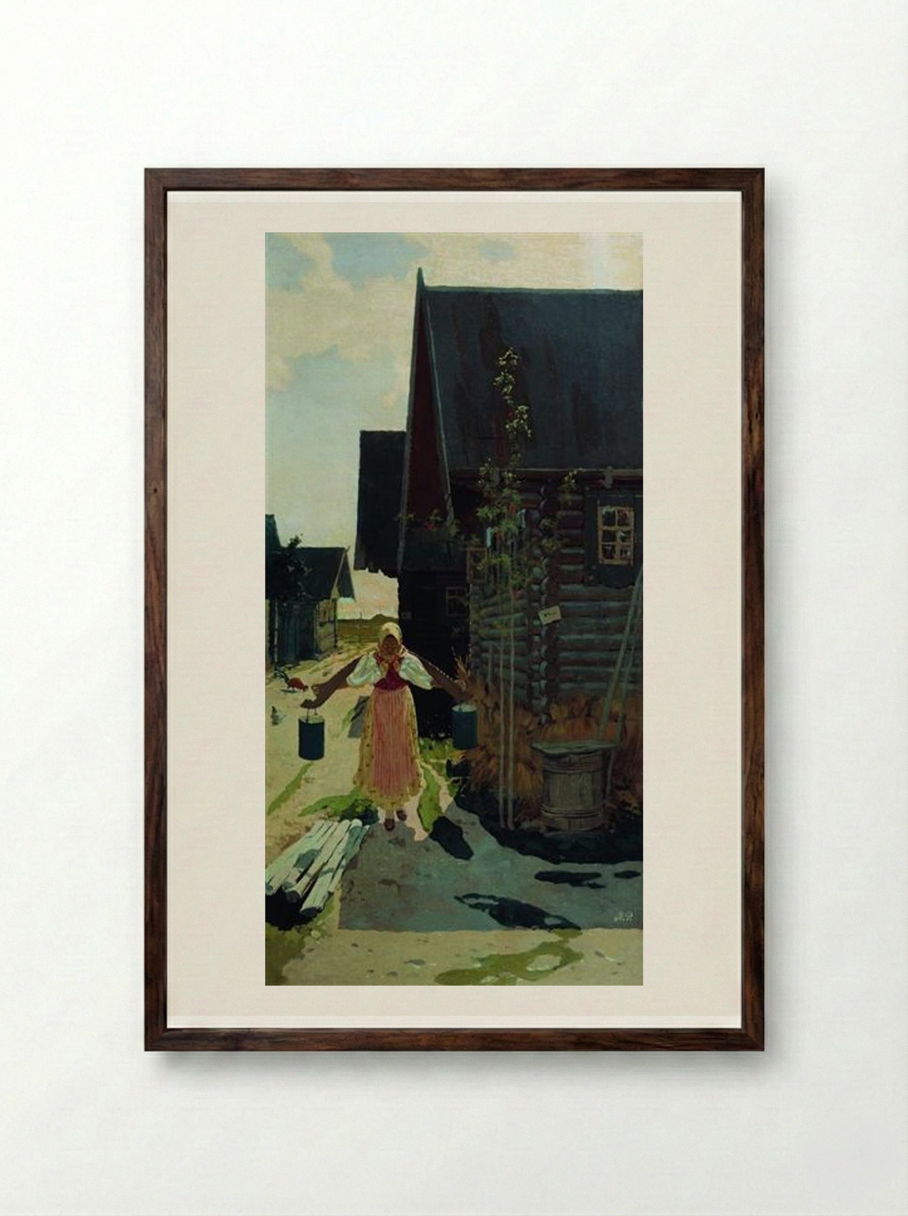 In the Village (Girl with a Bucket) - Andrei Ryabushkin - Framed Print Dark Wood