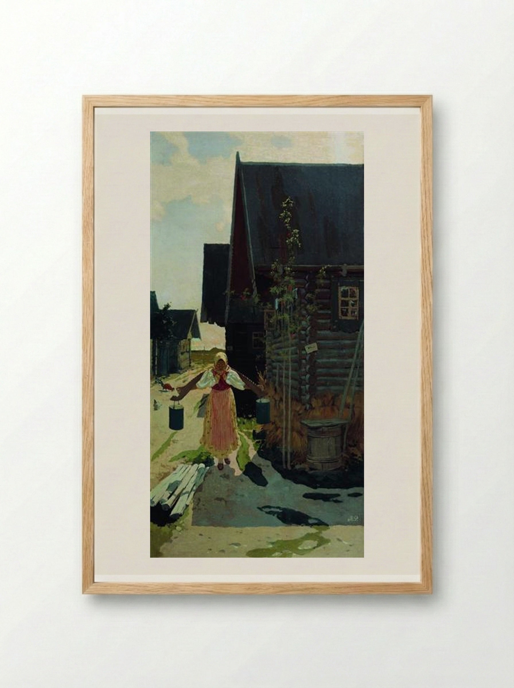 In the Village (Girl with a Bucket) - Andrei Ryabushkin - Framed Print Wood
