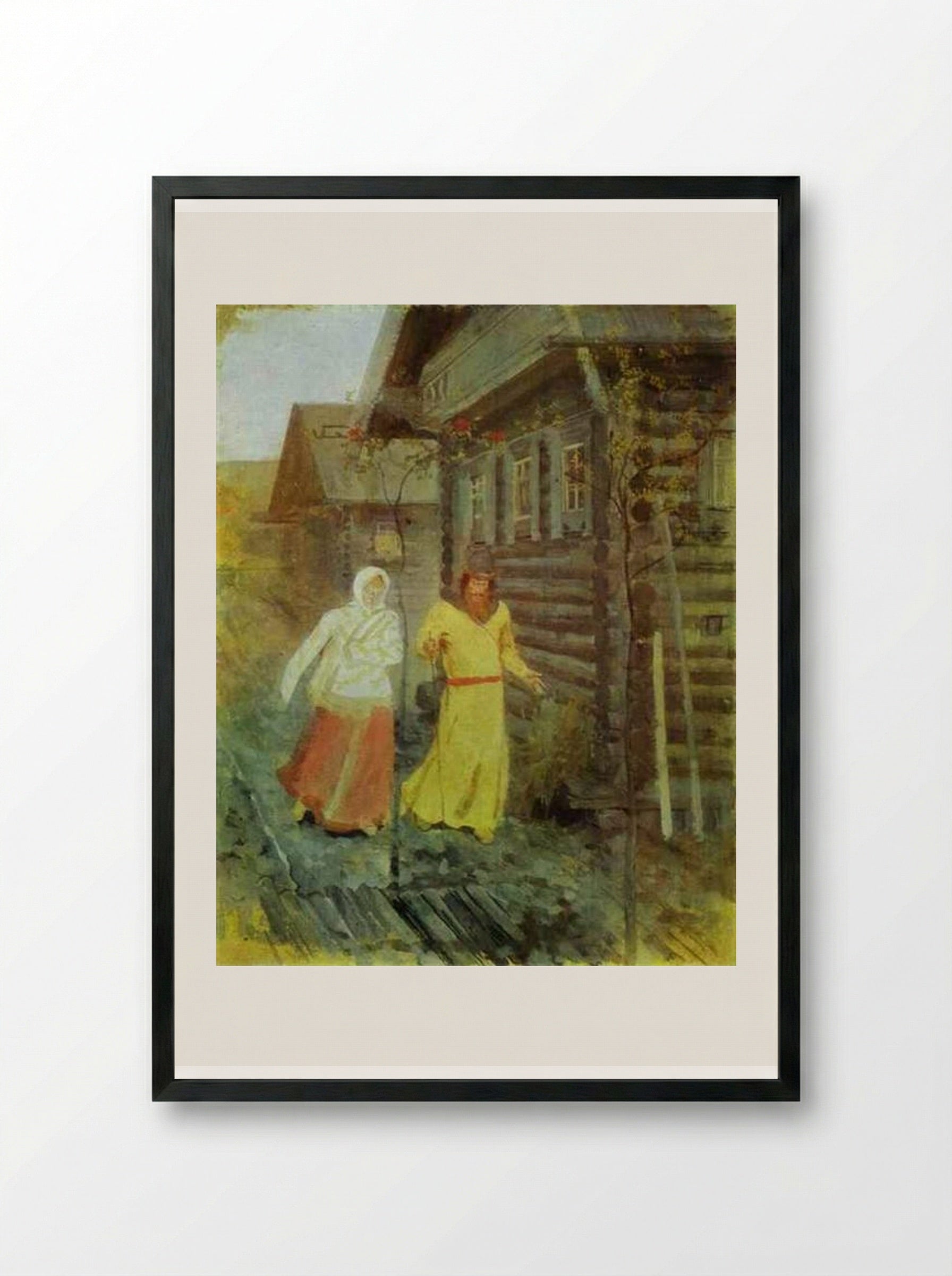 In the Village - Andrei Ryabushkin - Framed Print Black