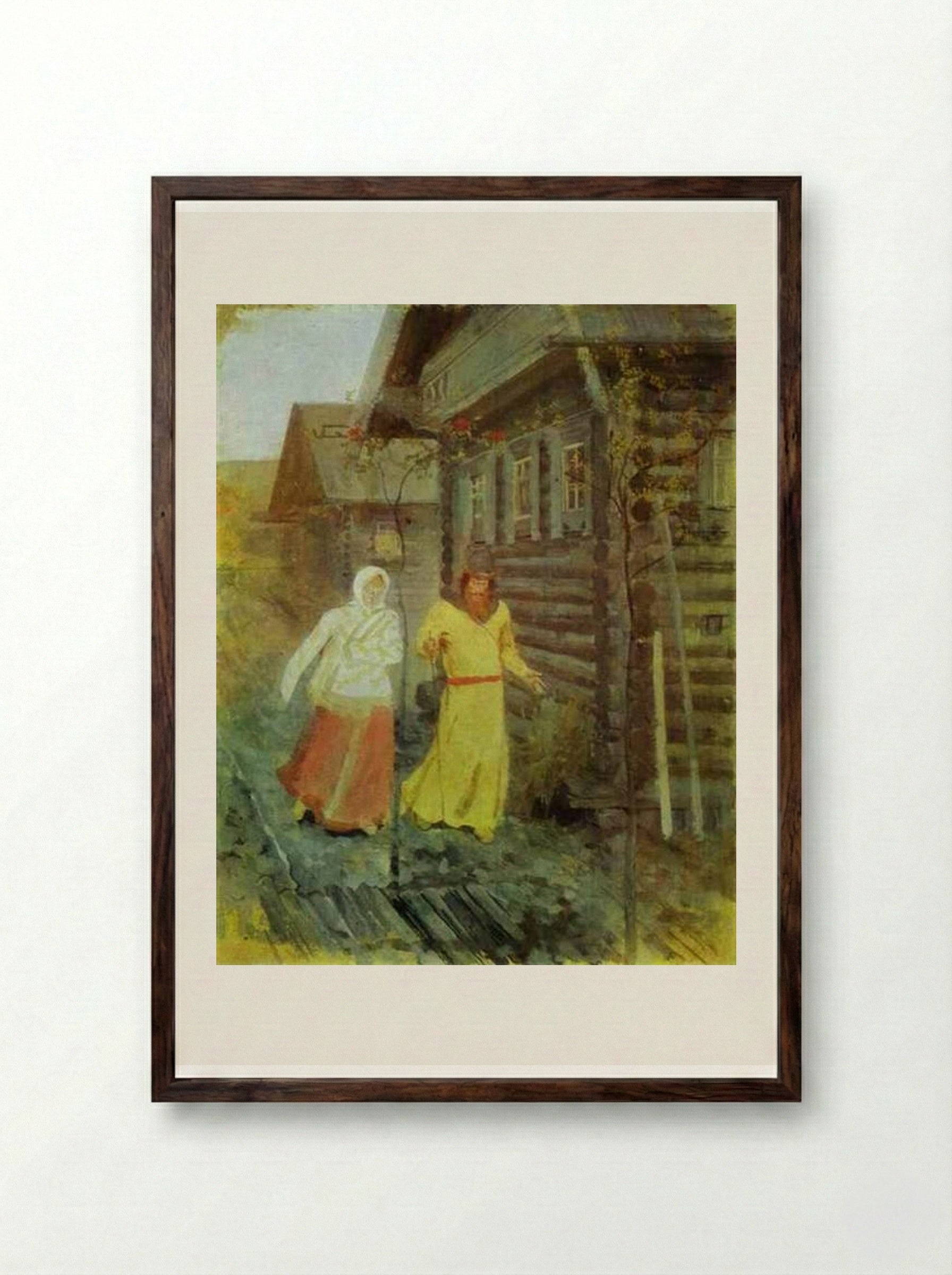 In the Village - Andrei Ryabushkin - Framed Print Dark Wood