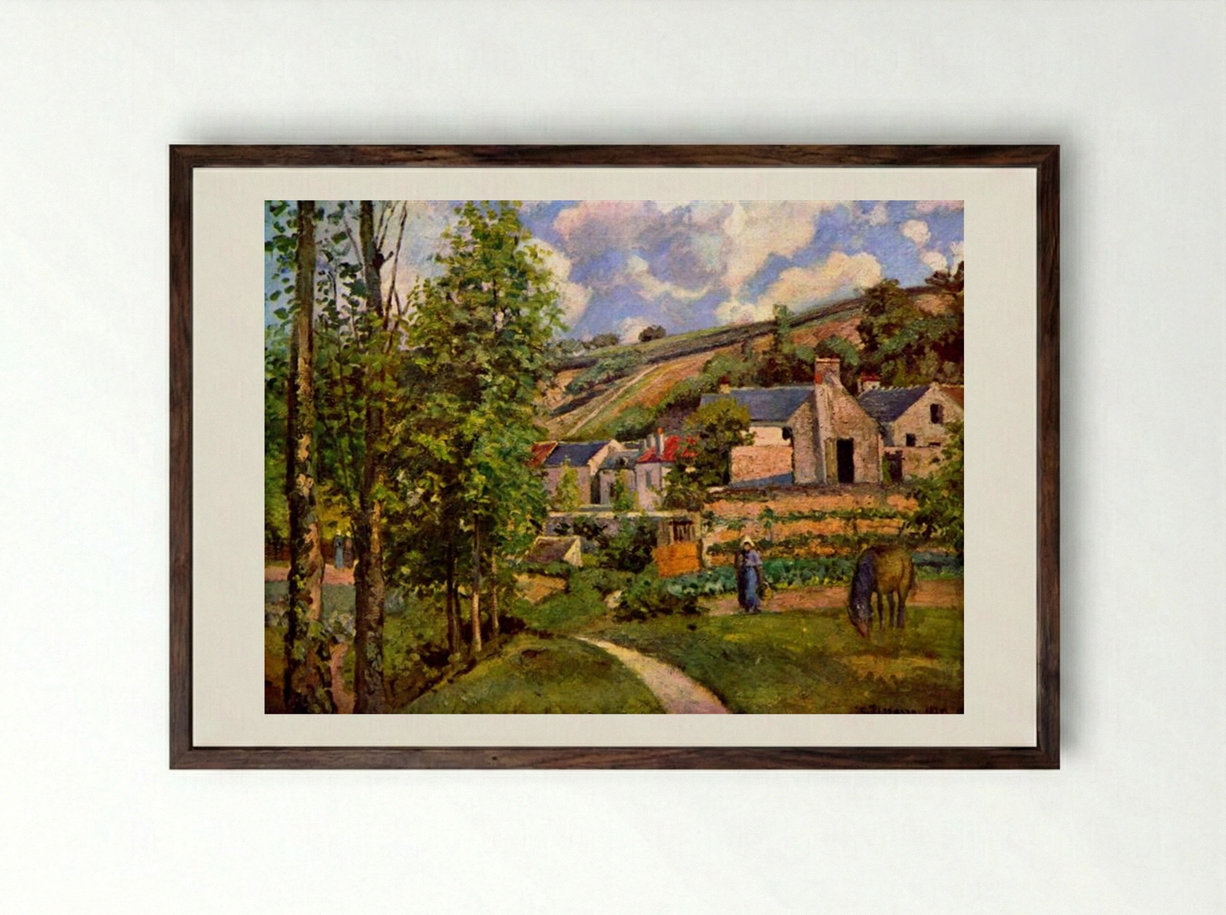In the Woods at the Hermitage at Pontoise - Camille Pissarro - Framed Print Dark Wood
