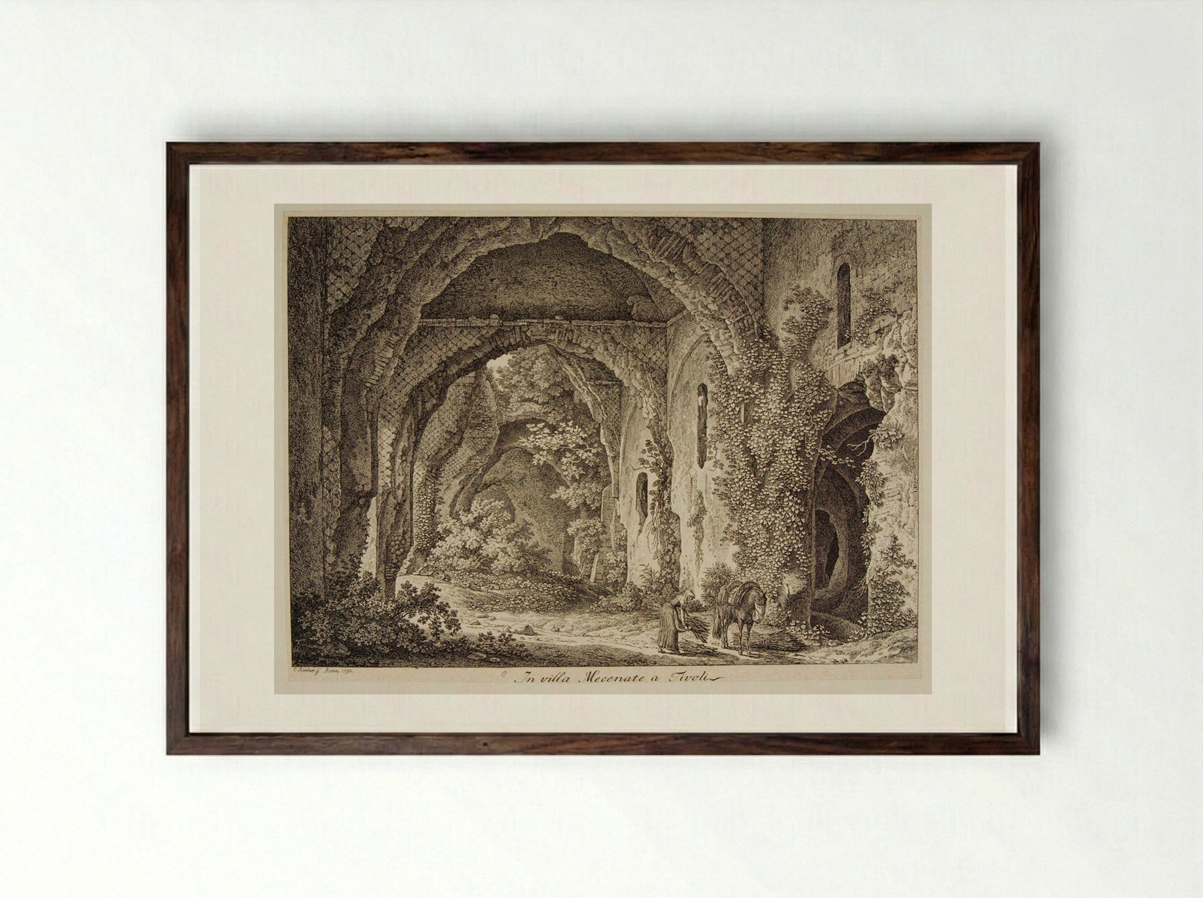 In villa Mecenate a Tivoli - Johann Christian Reinhart - Framed Print Dark Wood
