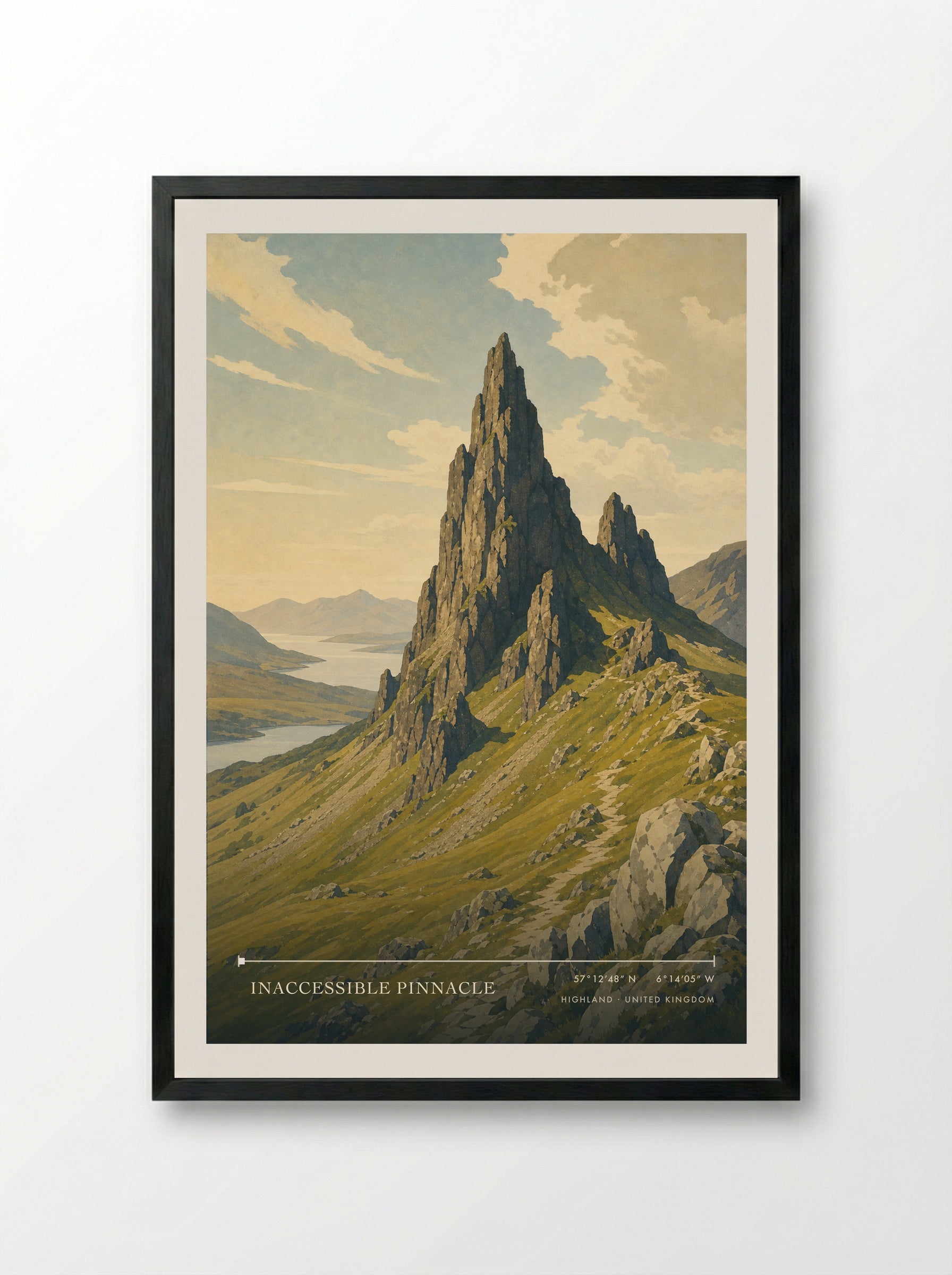 Inaccessible Pinnacle Highland United Kingdom Travel Poster - Framed Print Black