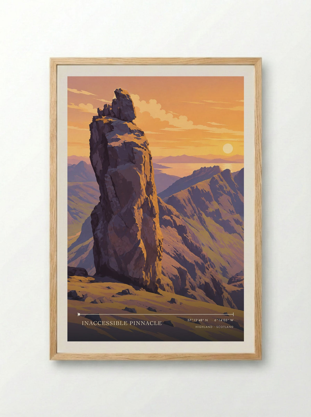 Inaccessible Pinnacle, Highland | Travel Poster - Framed Print Wood