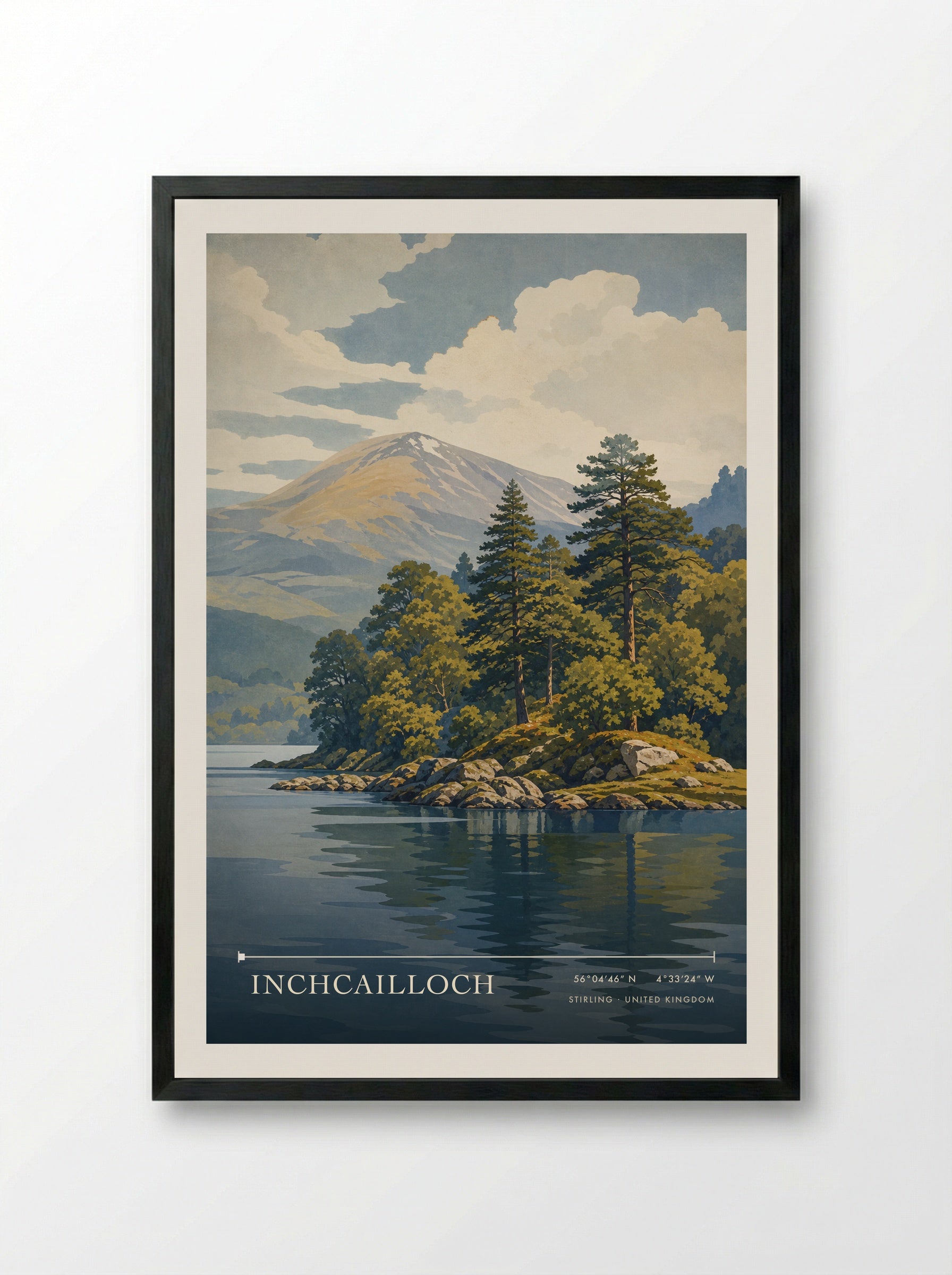 Inchcailloch Stirling United Kingdom Travel Poster - Framed Print Black