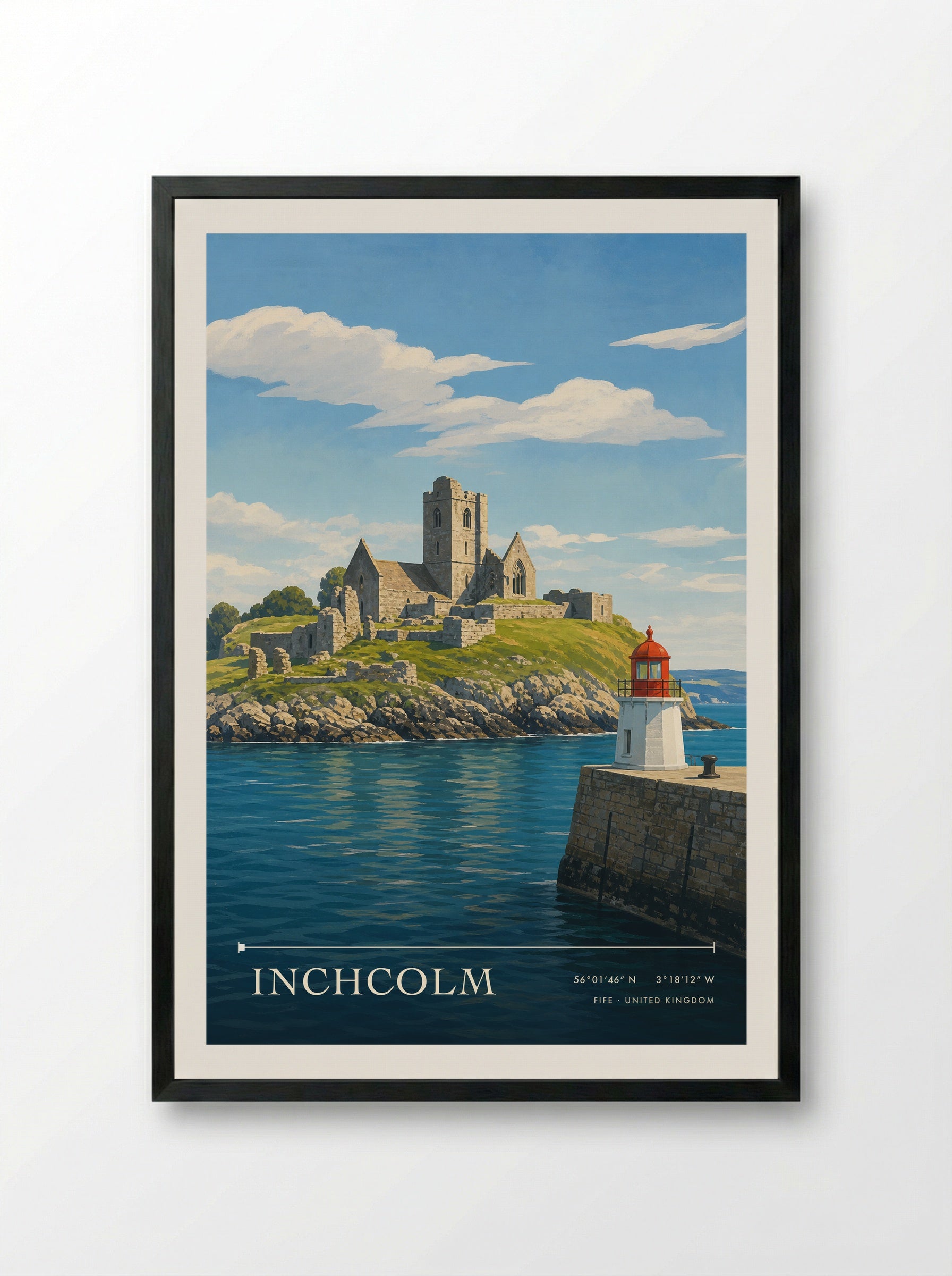 Inchcolm Fife United Kingdom Travel Poster - Framed Print Black