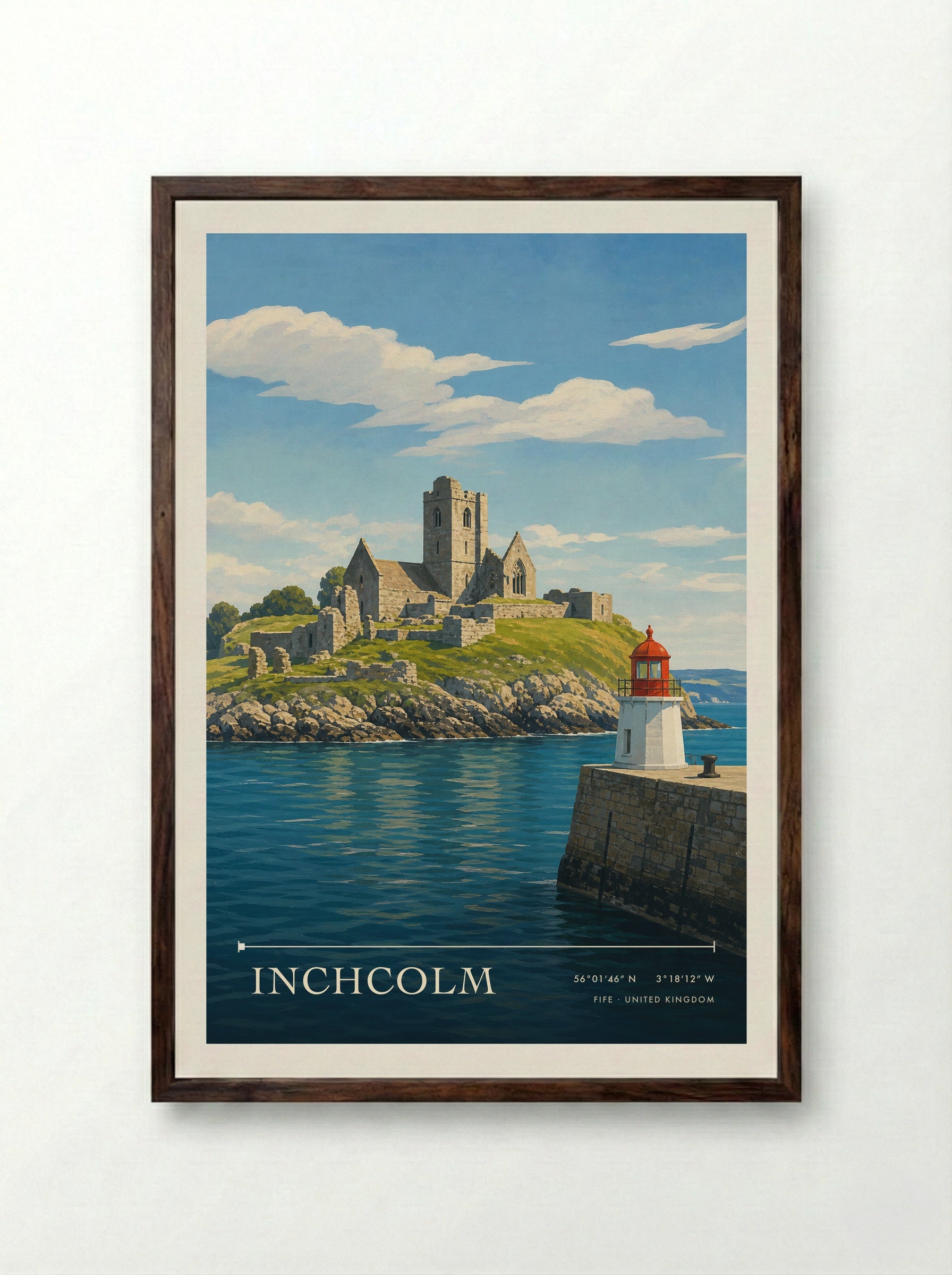 Inchcolm Fife United Kingdom Travel Poster - Framed Print Dark Wood