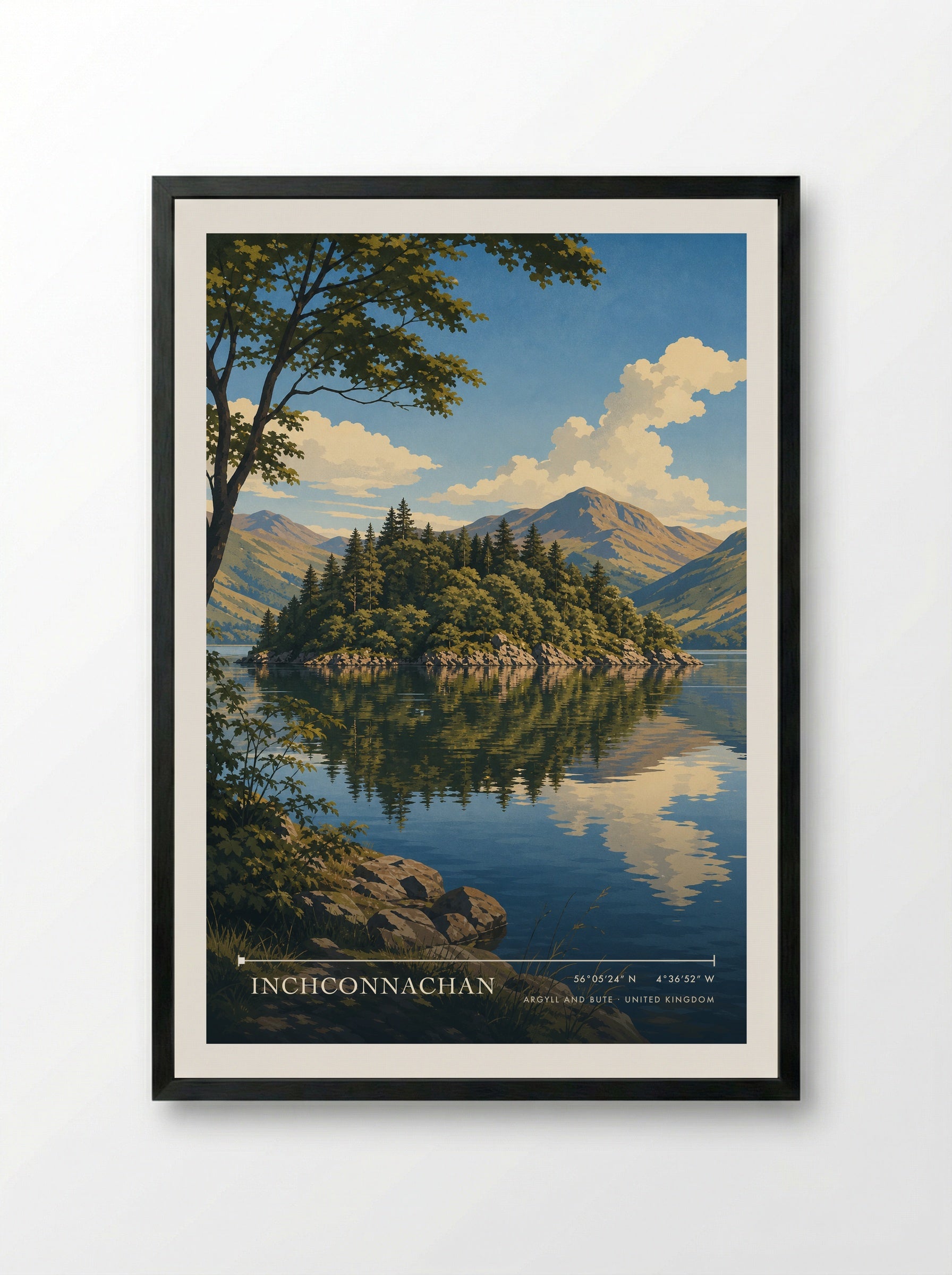 Inchconnachan Argyll and Bute United Kingdom Travel Poster - Framed Print Black