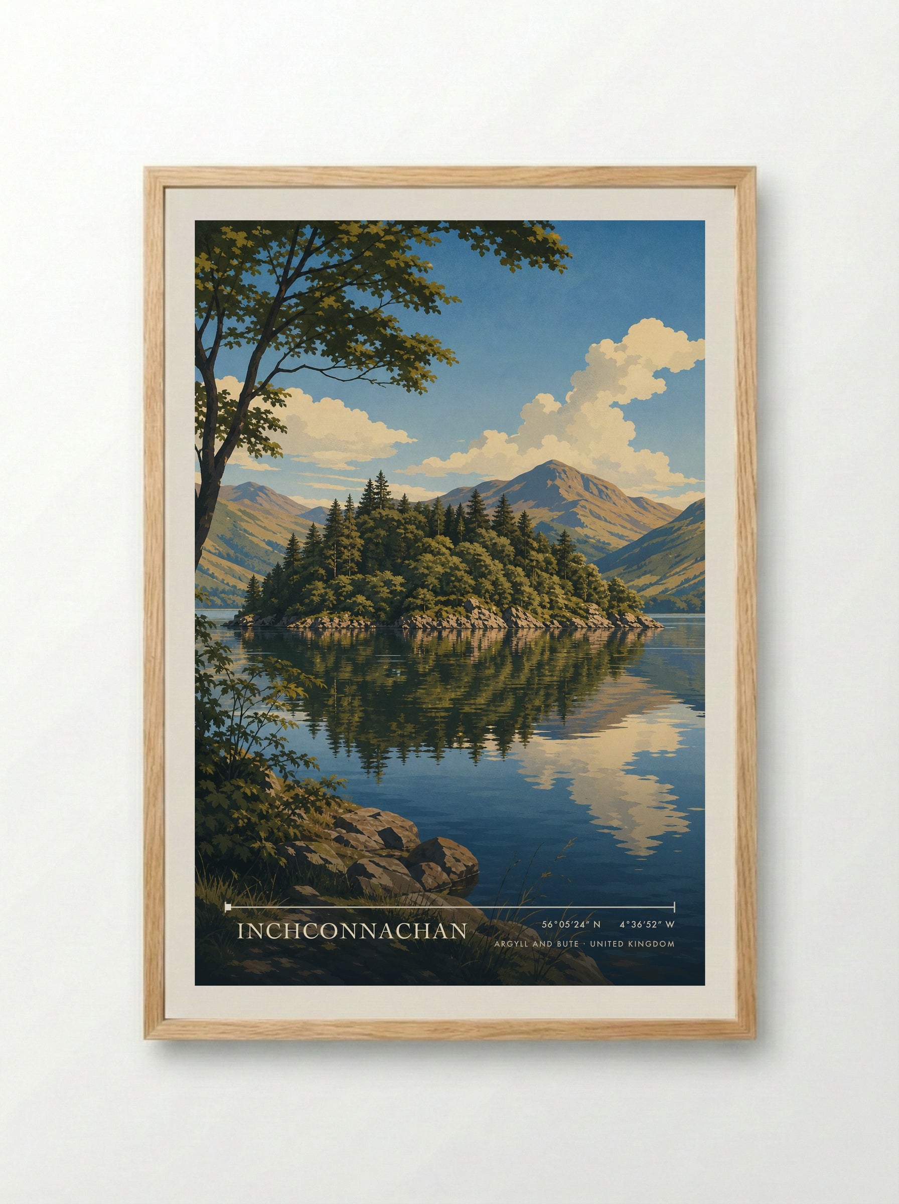 Inchconnachan Argyll and Bute United Kingdom Travel Poster - Framed Print Wood