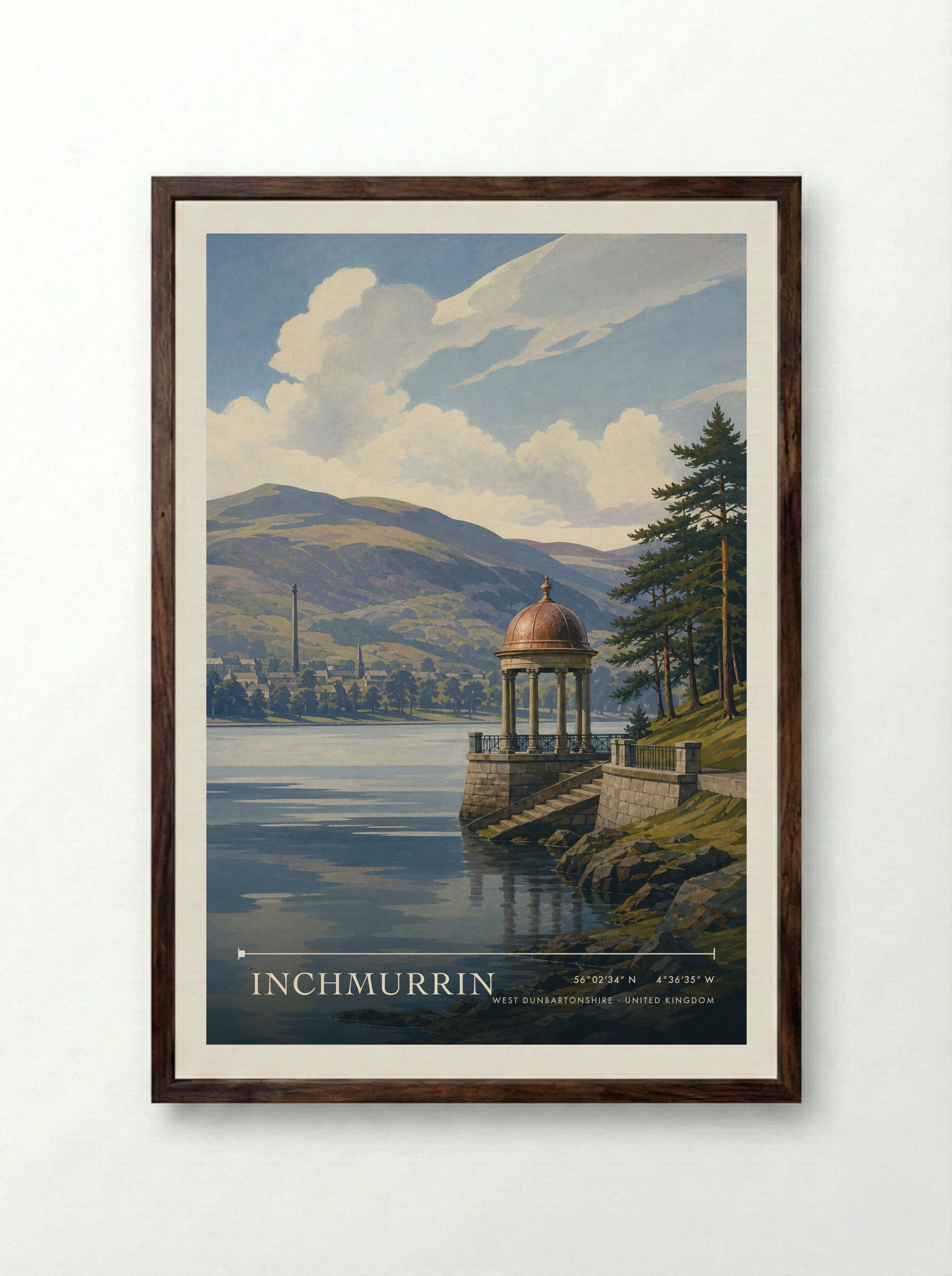 Inchmurrin West Dunbartonshire United Kingdom Travel Poster - Framed Print Dark Wood