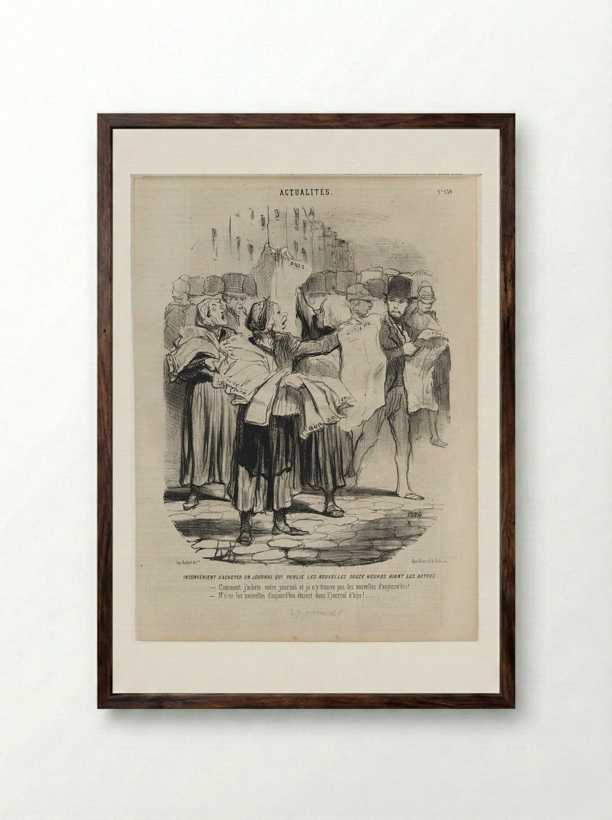 Inconvénient d'acheter un journal - Honoré-Victorin Daumier - Framed Print Dark Wood