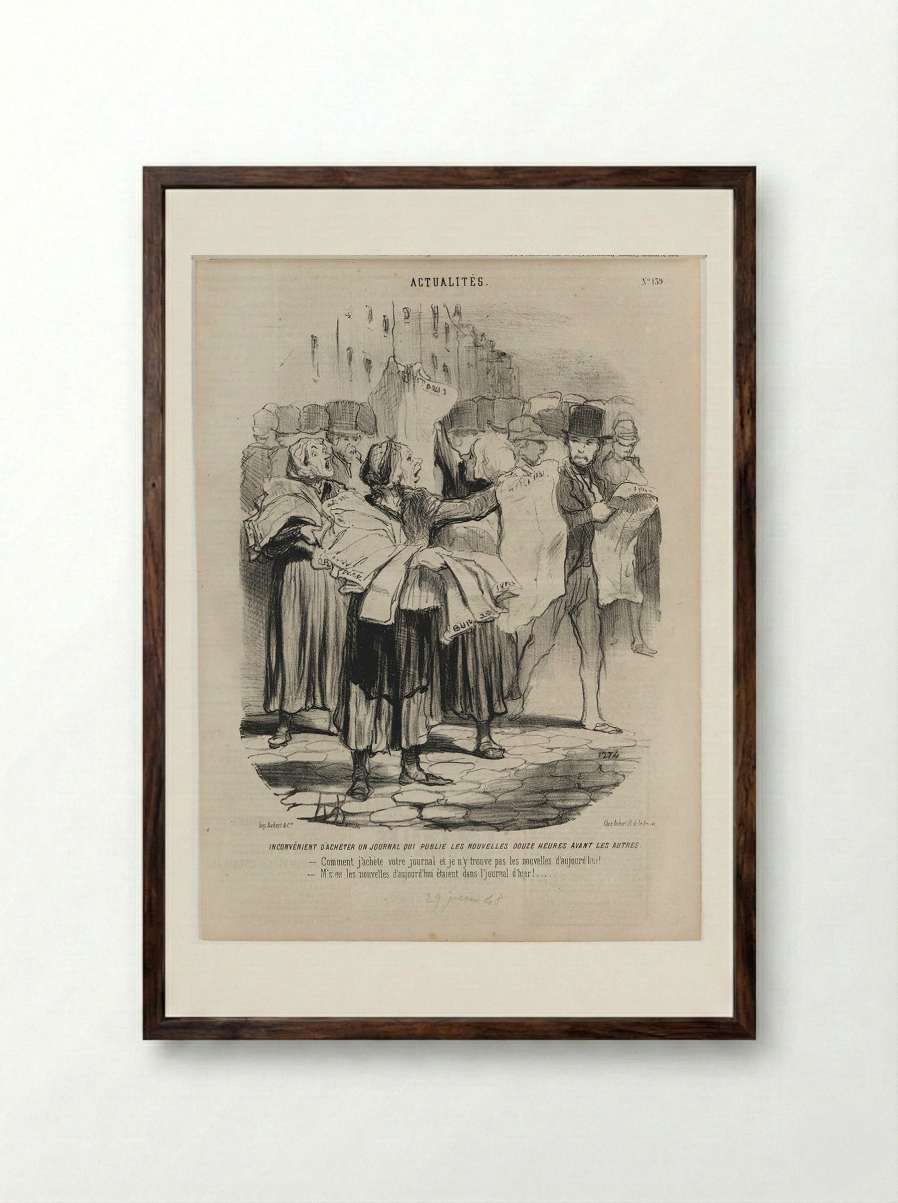 Inconvénient d'acheter un journal - Honoré-Victorin Daumier - Framed Print Dark Wood