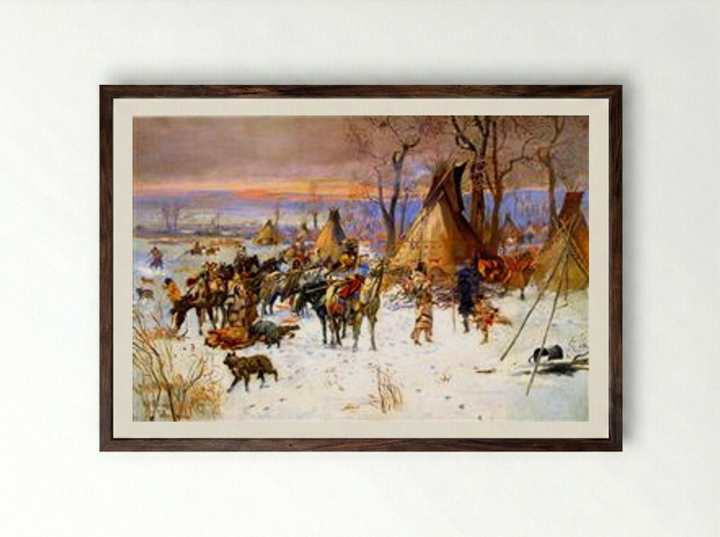 Indian Hunters' Return - Charles M. Russell - Framed Print Dark Wood