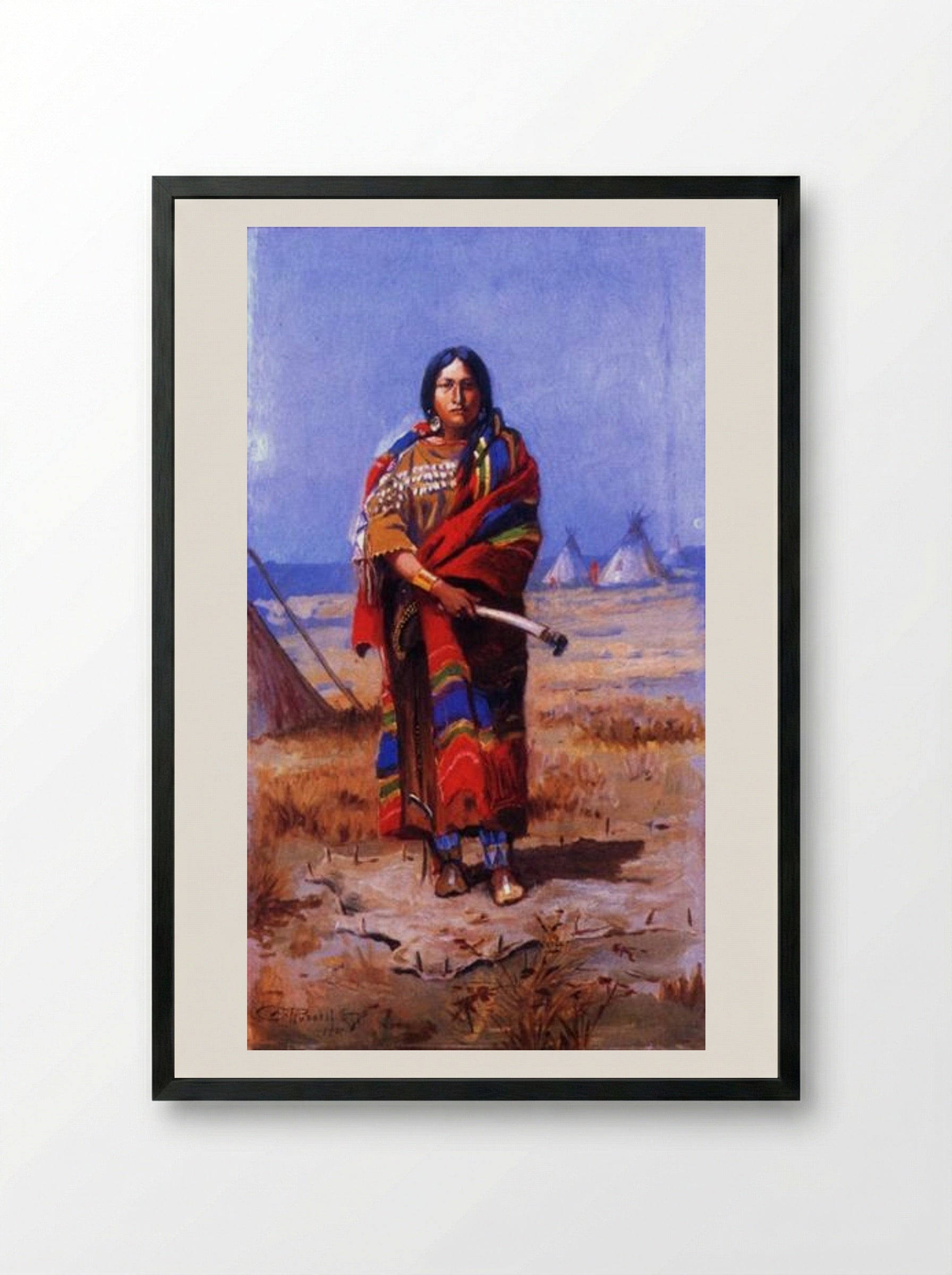 Indian Squaw - Charles M. Russell - Framed Print Black