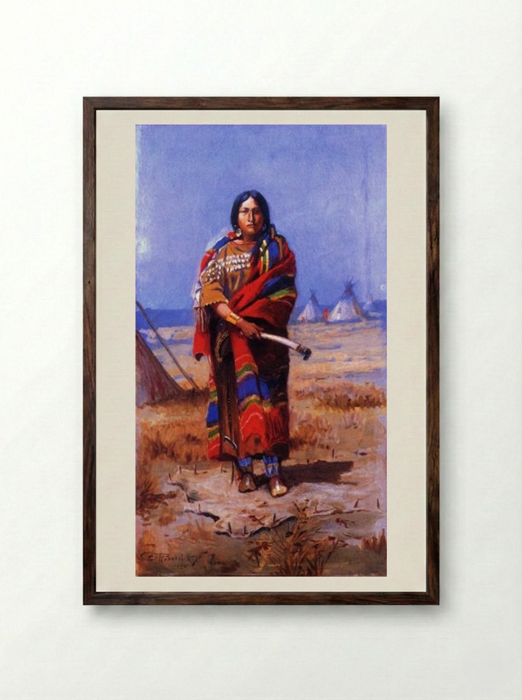 Indian Squaw - Charles M. Russell - Framed Print Dark Wood